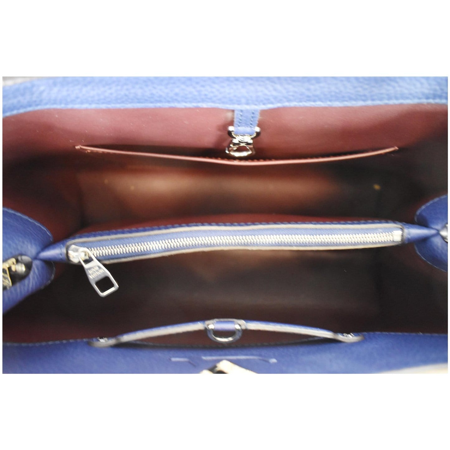 LOUIS VUITTON Capucines MM Taurillon Leather Satchel Bag Blue
