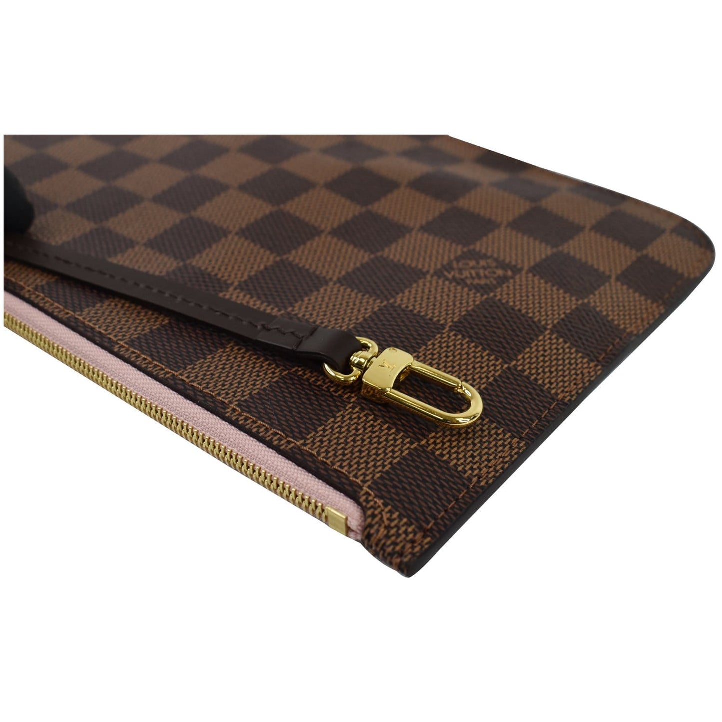 LOUIS VUITTON Pochette Wristlet Pouch Damier Ebene Neverfull GM Rose Ballerine