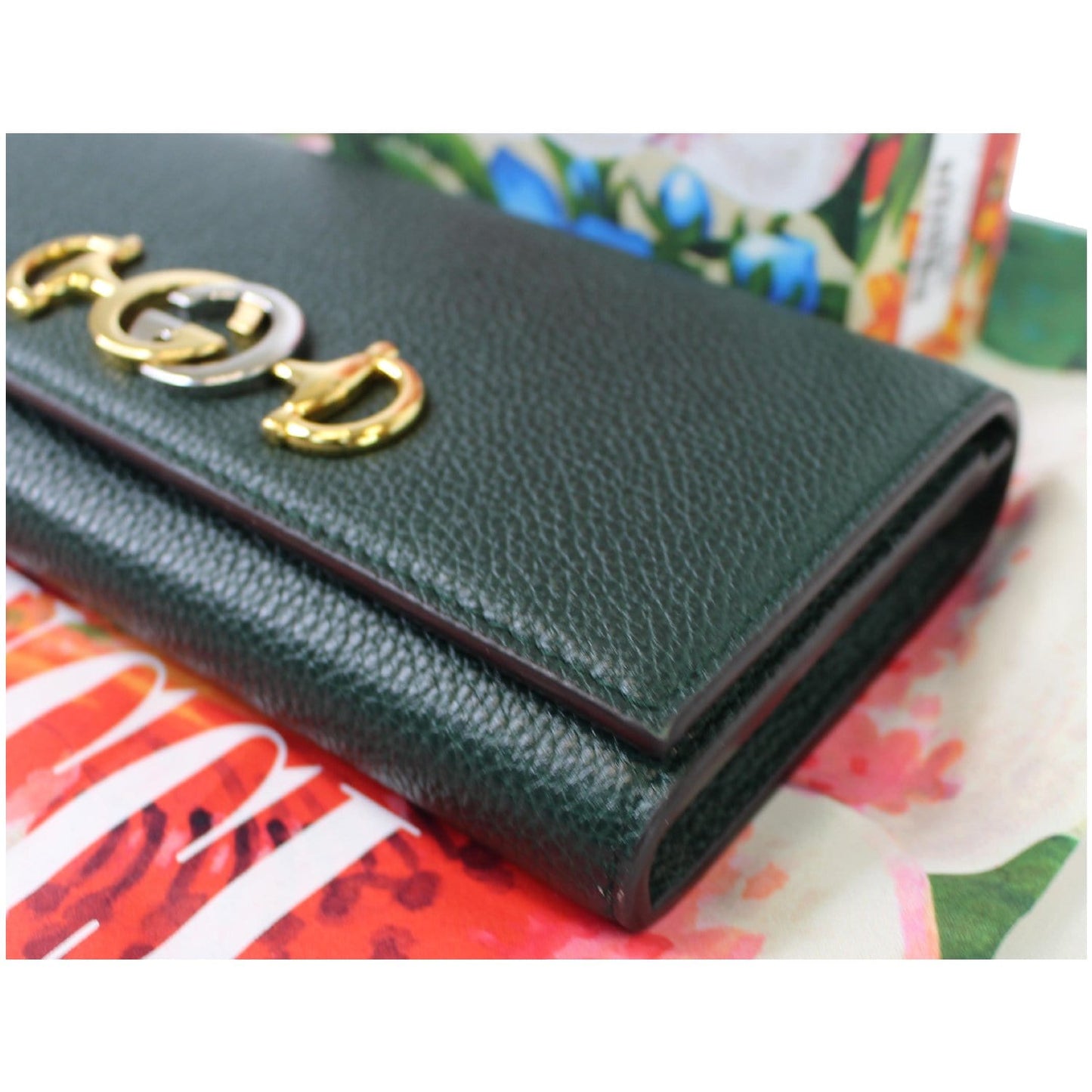 GUCCI Zumi Grainy Leather Continental Wallet Dark Green 573612