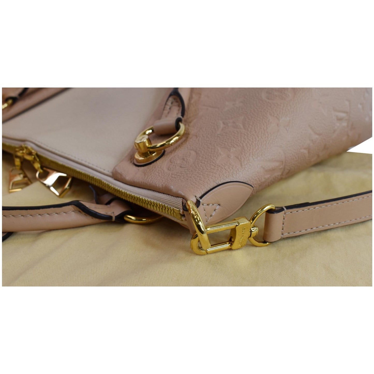LOUIS VUITTON V MM Monogram Empreinte Tote Shoulder Bag Rose