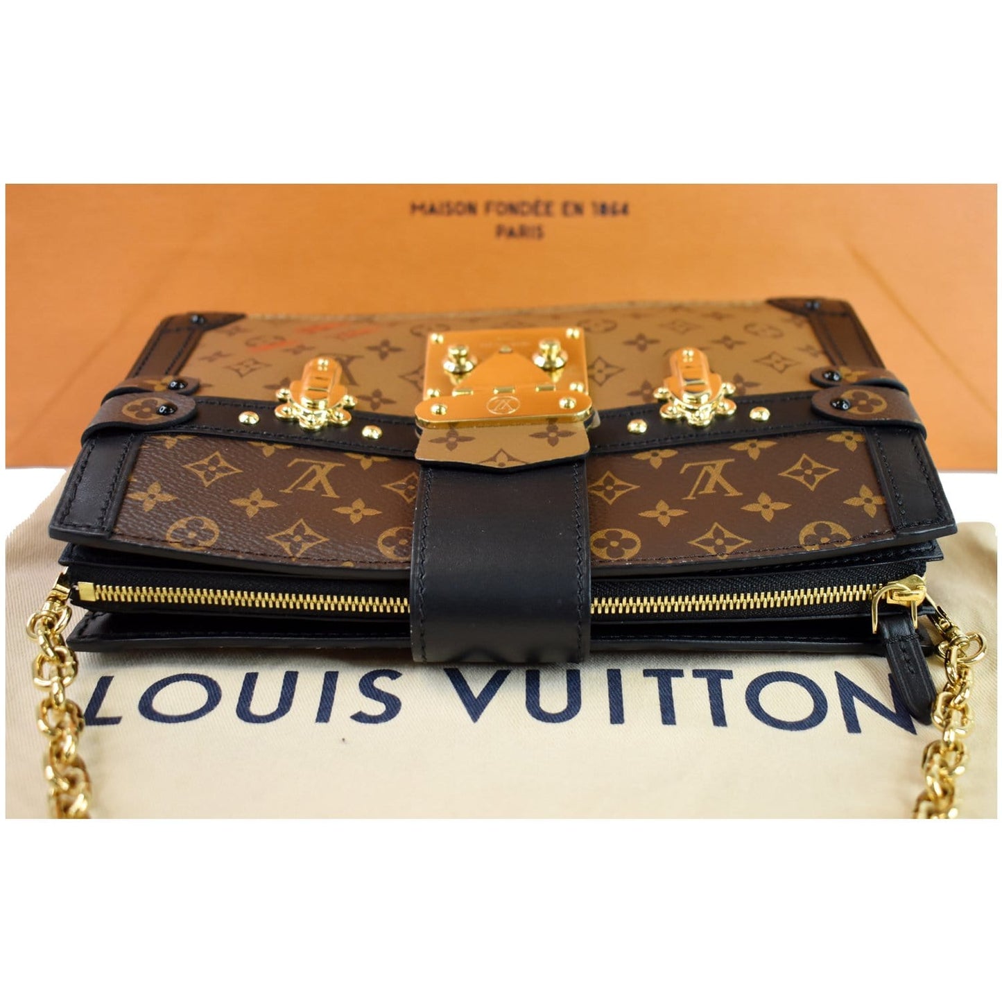 LOUIS VUITTON Petit Soft Malle Reverse Monogram Clutch Shoulder Bag Brown - 15% OFF