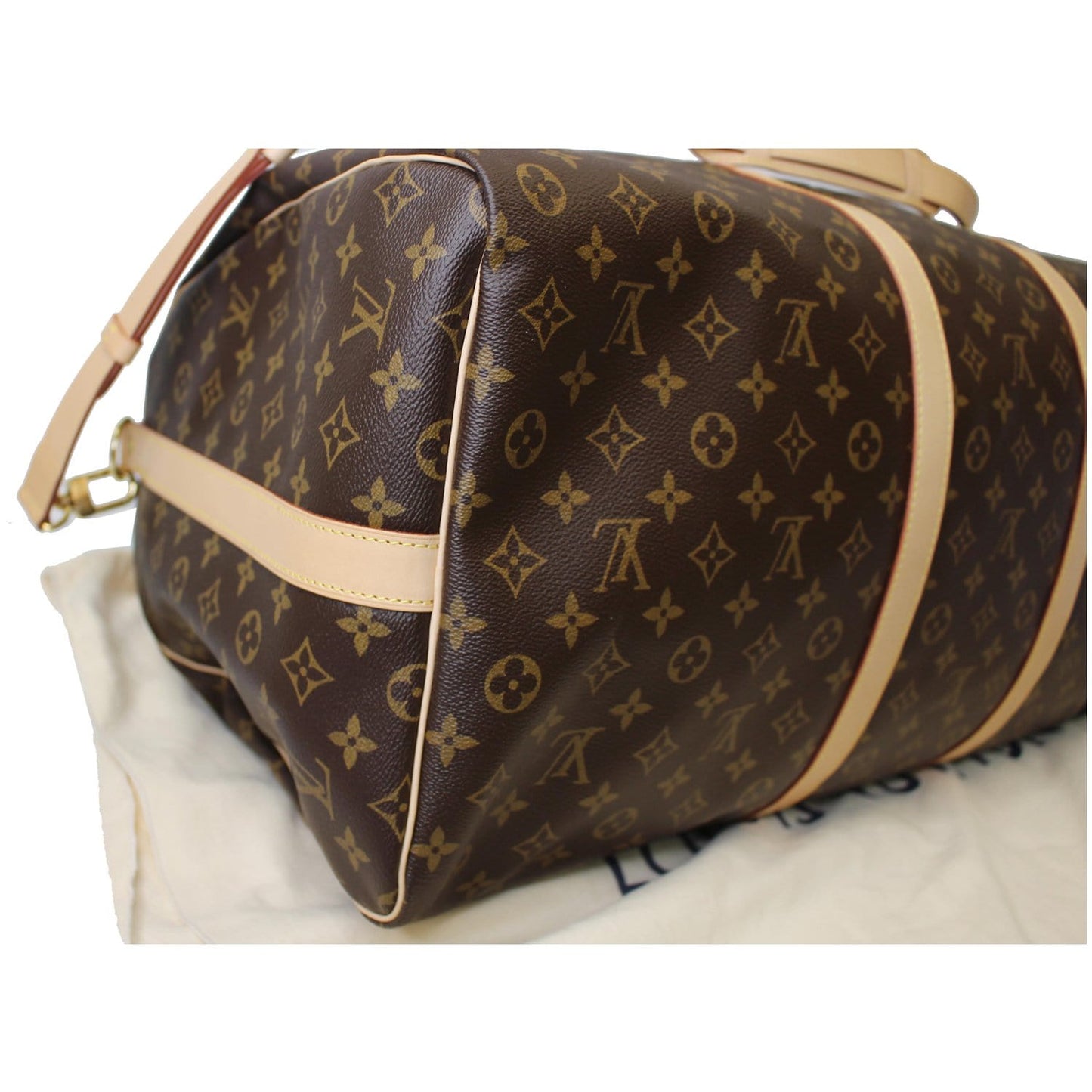 LOUIS VUITTON Keepall 60 Bandouliere Monogram Canvas Travel Bag Brown
