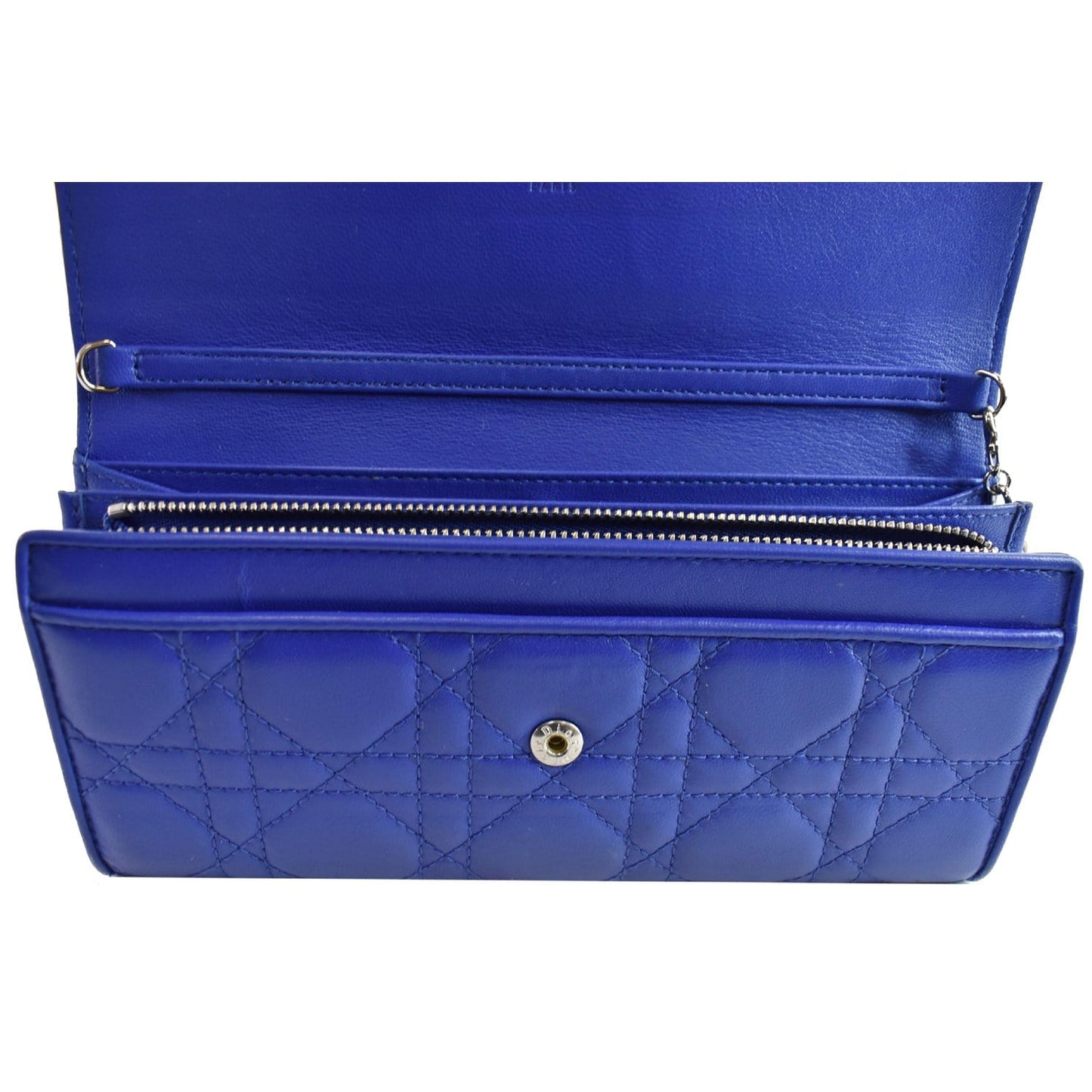 CHRISTIAN DIOR Cannage Lady Dior Charm Leather Wallet Blue - Last Call