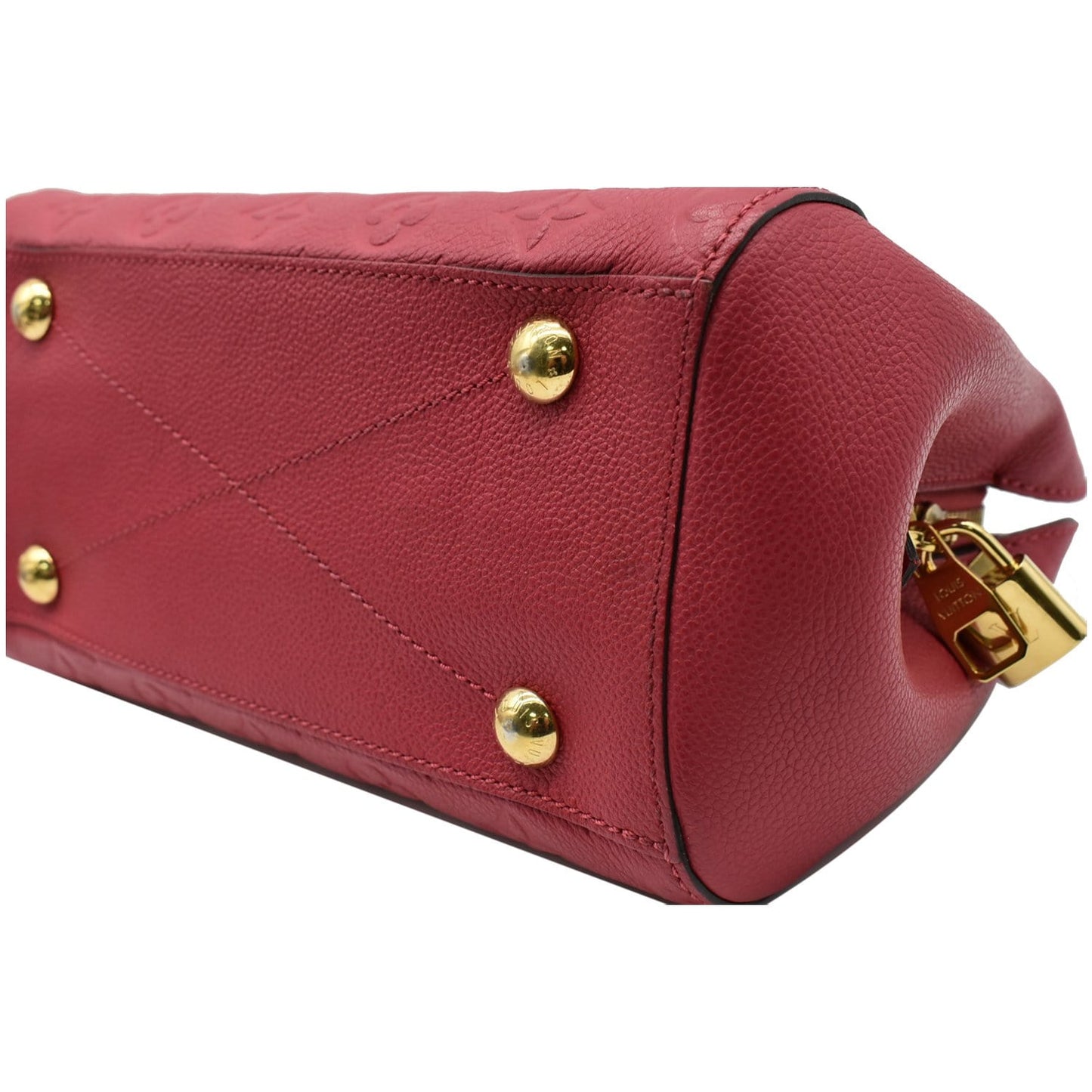 LOUIS VUITTON Montaigne BB Monogram Empreinte Leather Satchel Bag Dahlia