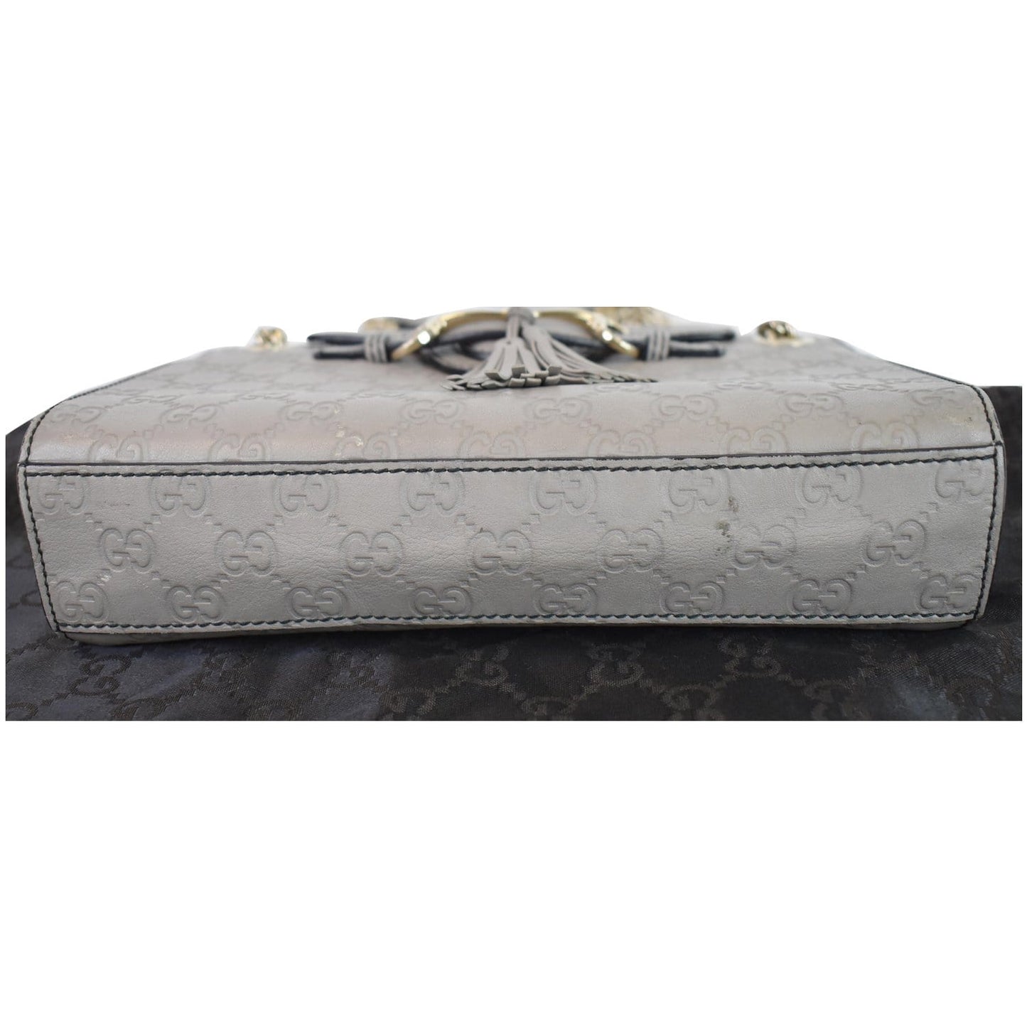 GUCCI Emily Guccissima Leather Chain Crossbody Bag Grey 369621
