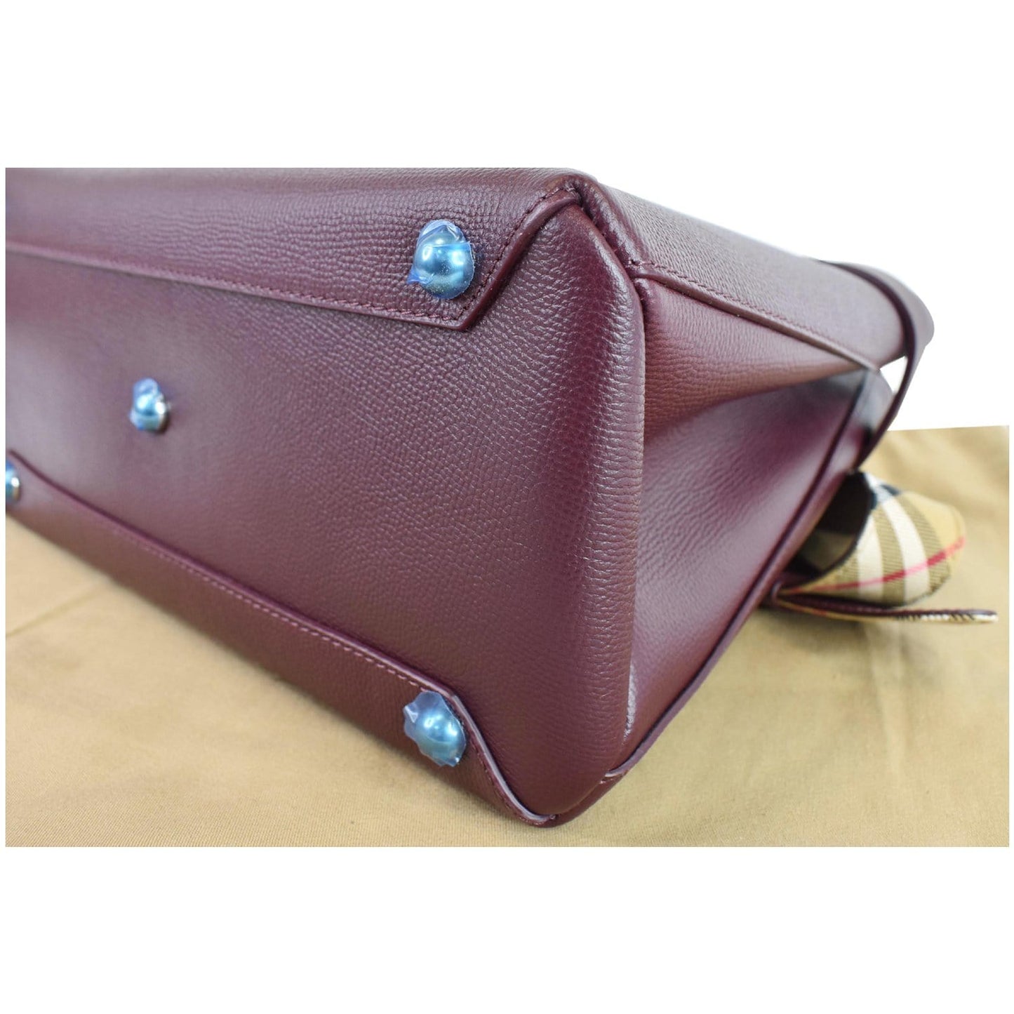 BURBERRY Medium Banner Derby Leather Tote Shoulder Bag Red