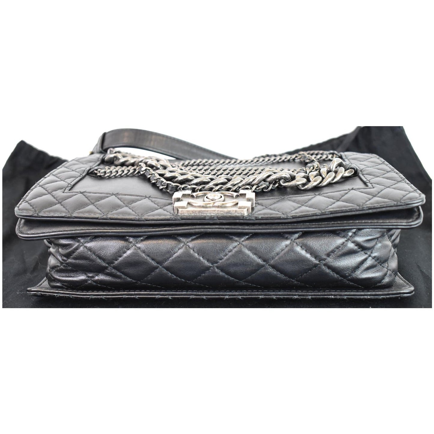 CHANEL Boy Enchained Medium Calfskin Leather Flap Shoulder Bag Black