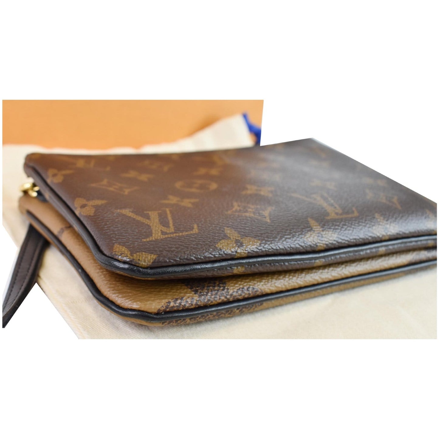 LOUIS VUITTON Double Zip Pochette Reverse Monogram Giant Shoulder Bag Brown