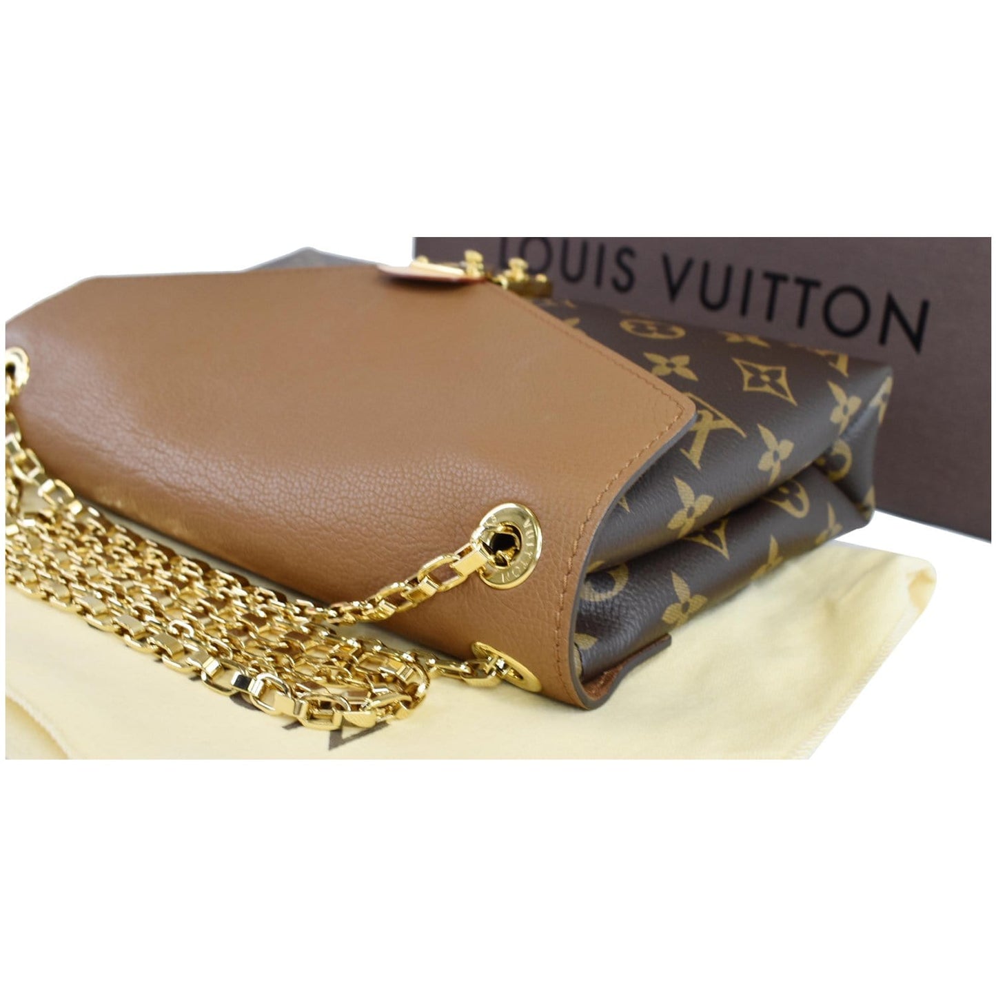 LOUIS VUITTON Pallas Chain Monogram Canvas Crossbody Bag Brown