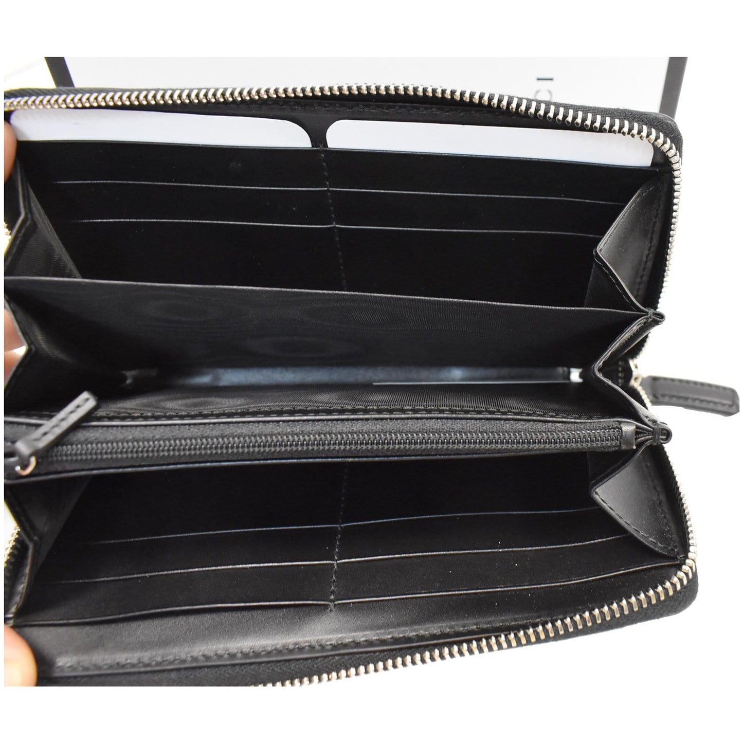 GUCCI Web Guccissima Leather Zip Around Wallet Black 408831