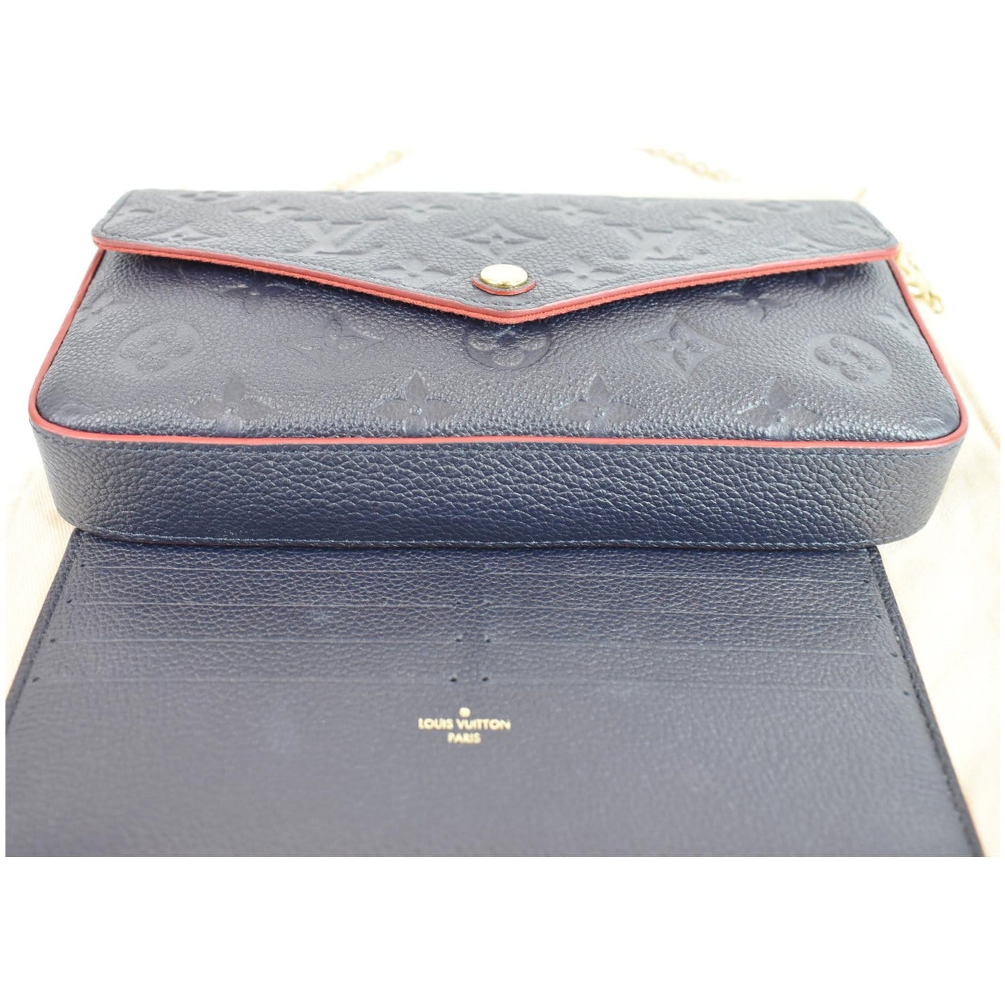 LOUIS VUITTON Pochette Felicie Monogram Empreinte Chain Wallet Navy