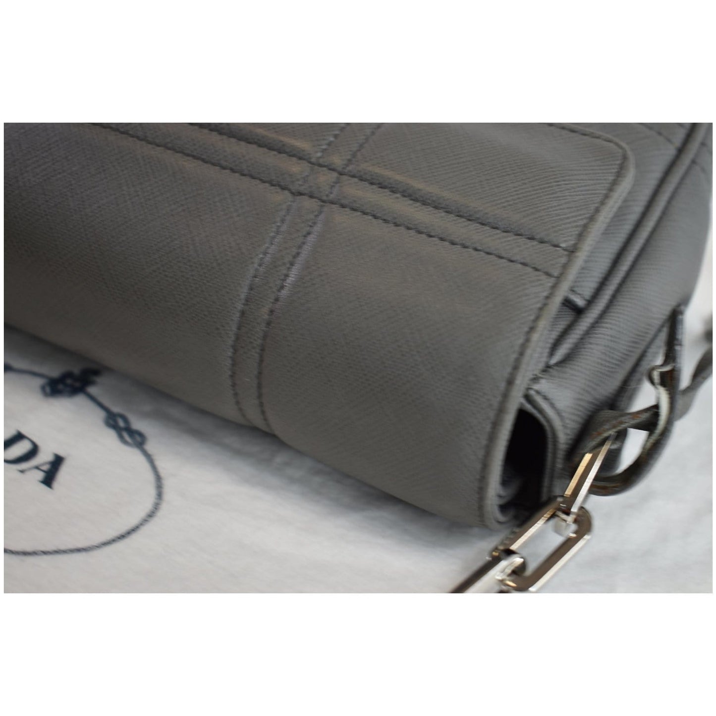 PRADA Saffiano Lux Leather Sound Shoulder Bag Light Grey