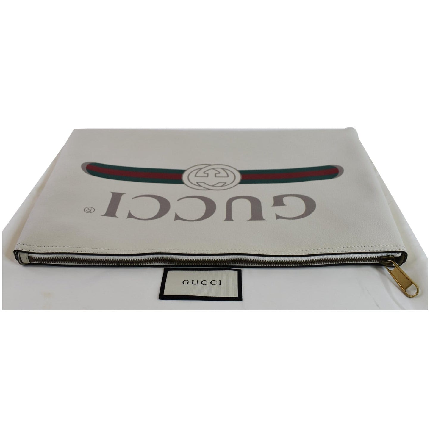 GUCCI Pebbled Leather Medium Logo Portfolio Clutch White 500984 - Last Call