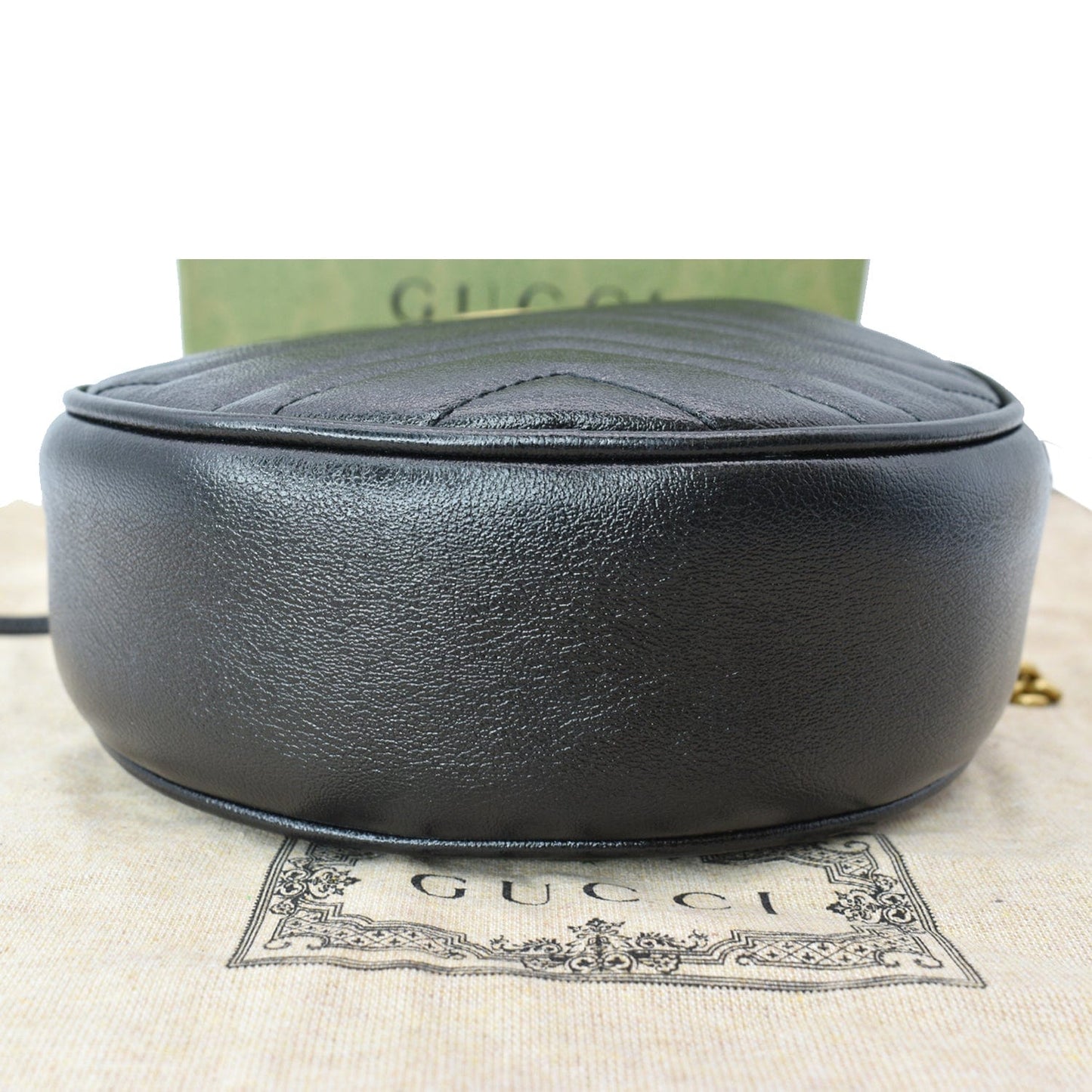 GUCCI GG Marmont Mini Round Leather Crossbody Bag Black 550154