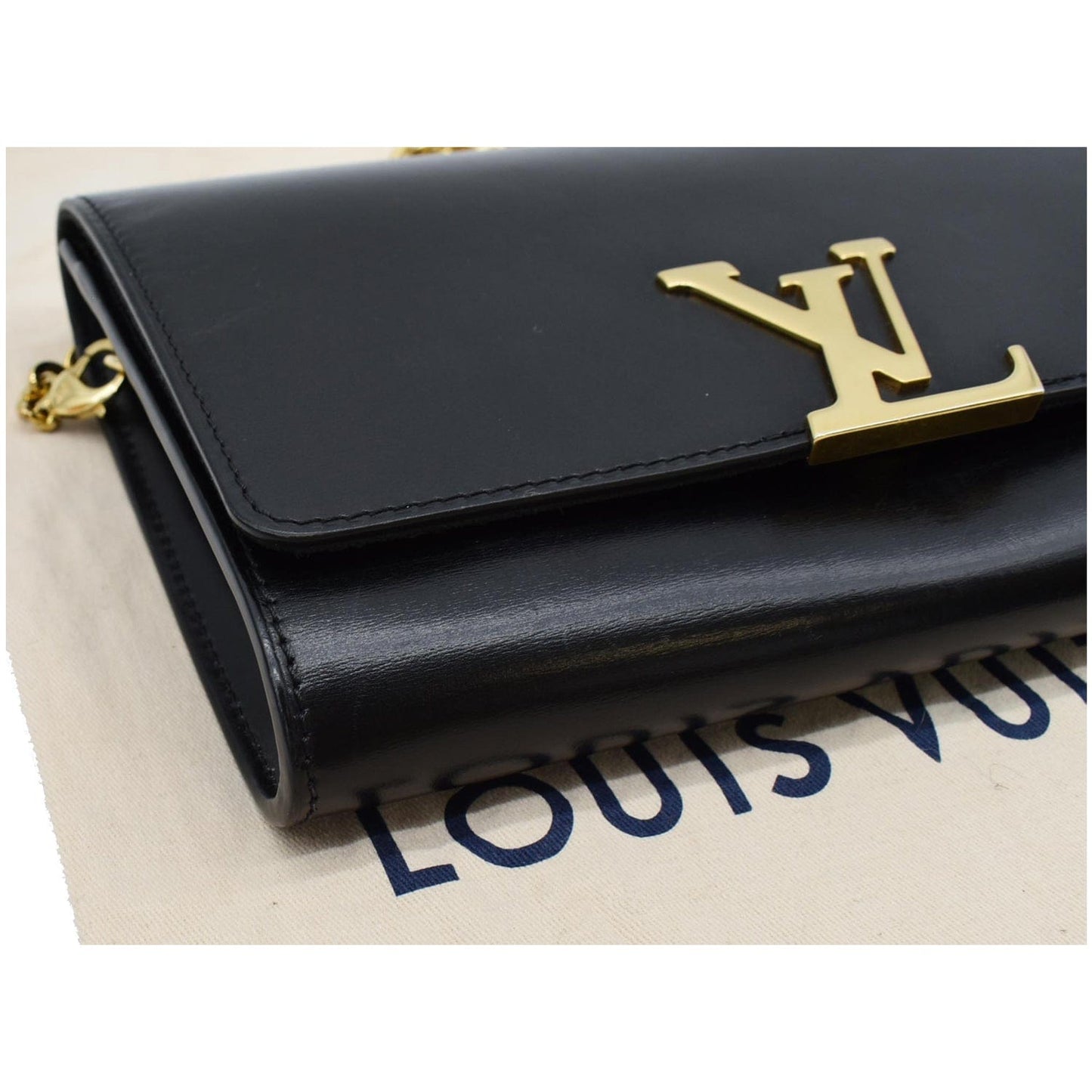 LOUIS VUITTON Chain Louise GM Calfskin Leather Shoulder Bag Black