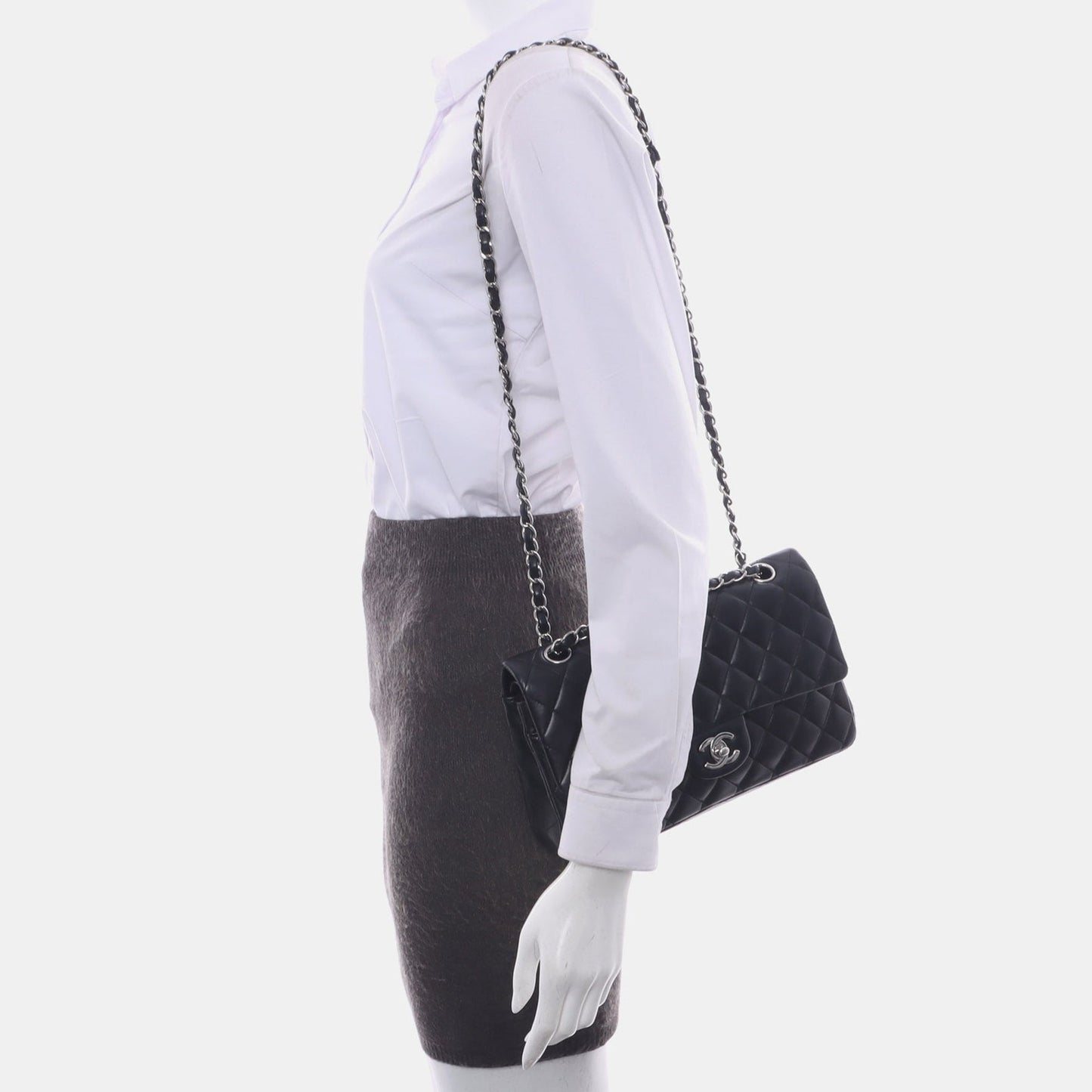 Chanel Timeless Classic Flap Medium Black Lambskin Leather Silver Hardware, 2008-2009