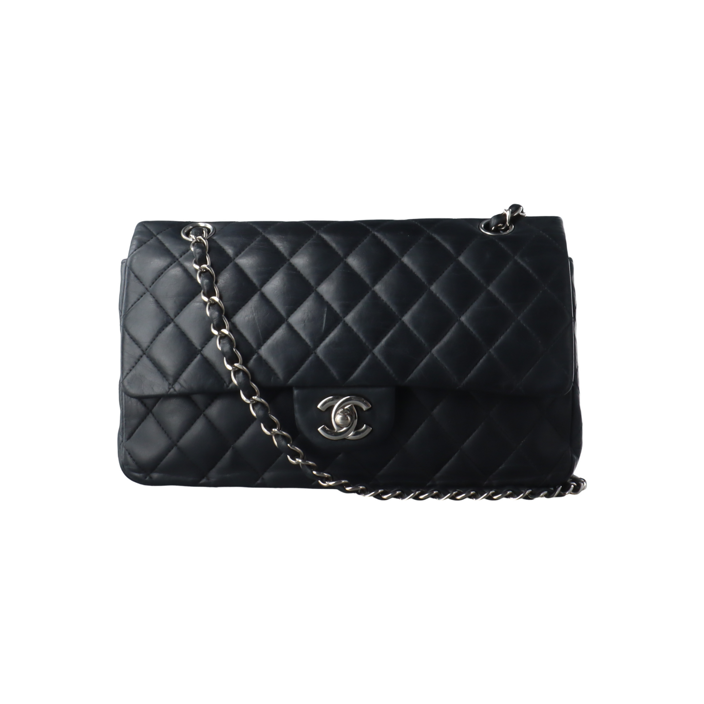 Chanel Timeless Classic Flap Medium Black Lambskin Leather Silver Hardware, 2009-2010