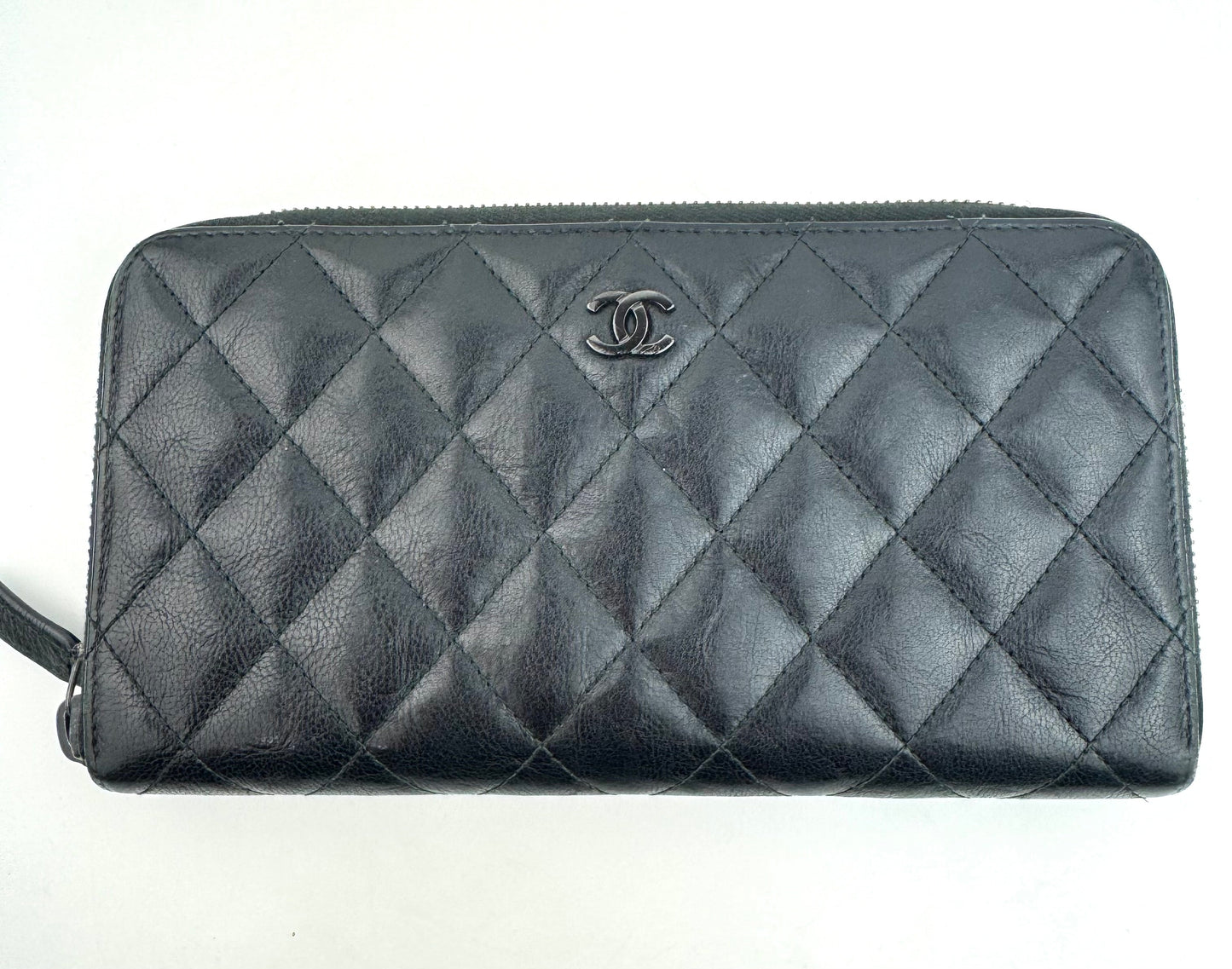 Chanel Calfskin Zip Wallet Black with black hardware