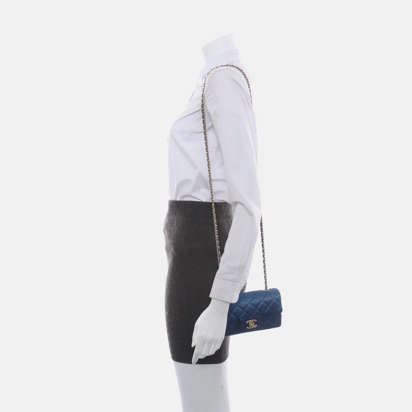 Chanel Classic Flap 2013-2014 Blue Silk Satin Mini Crossbody Bag