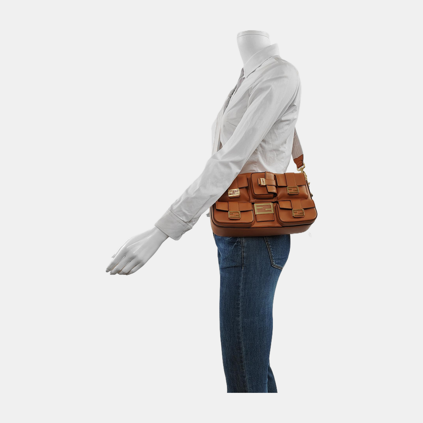 Fendi Baguette Cargo Multi-pocket Tan Brown Leather 2-way Bag