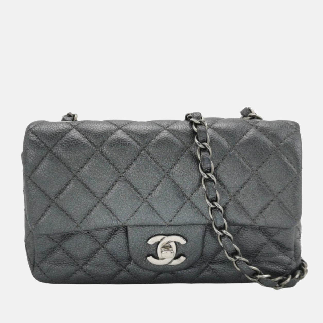 Chanel Classic Flap Rectangular Mini Gunmetal Grey Caviar Leather Crossbody Bag