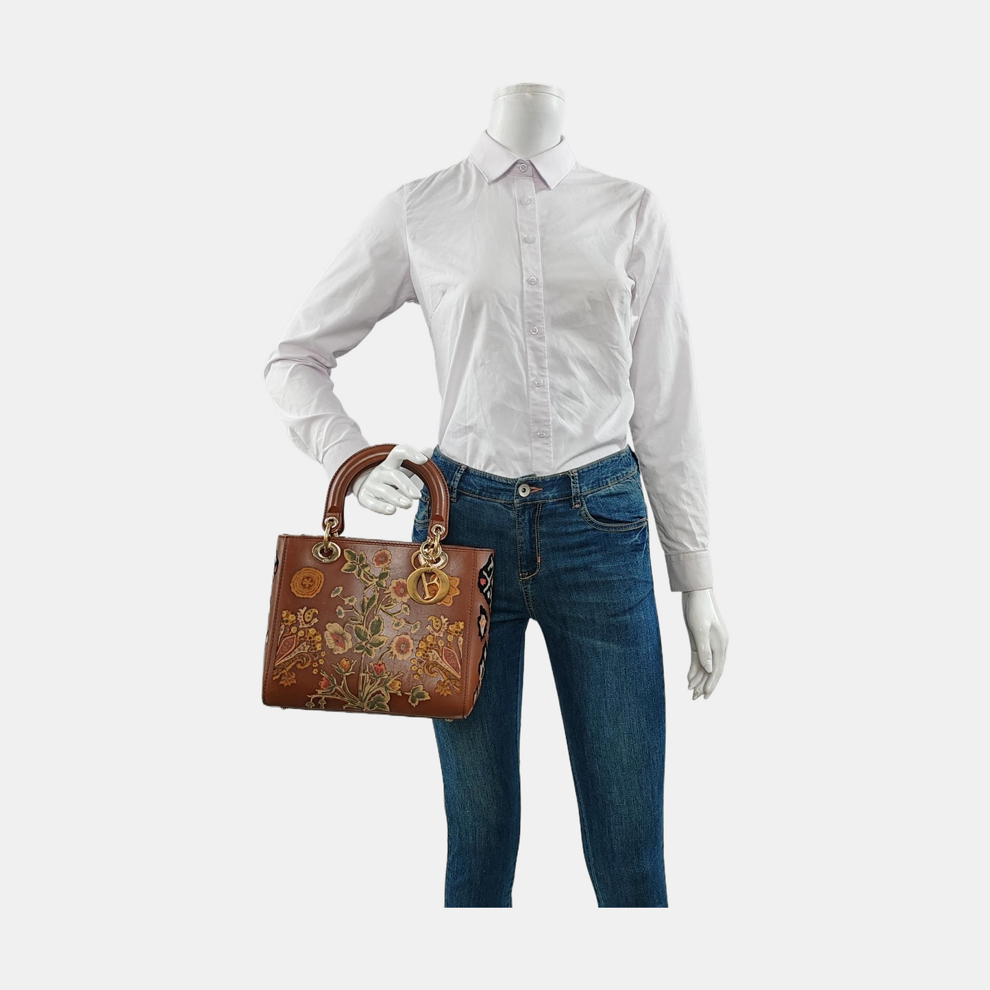 Lady Dior Medium K11 Original Masters Brown Floral Carved Calfskin