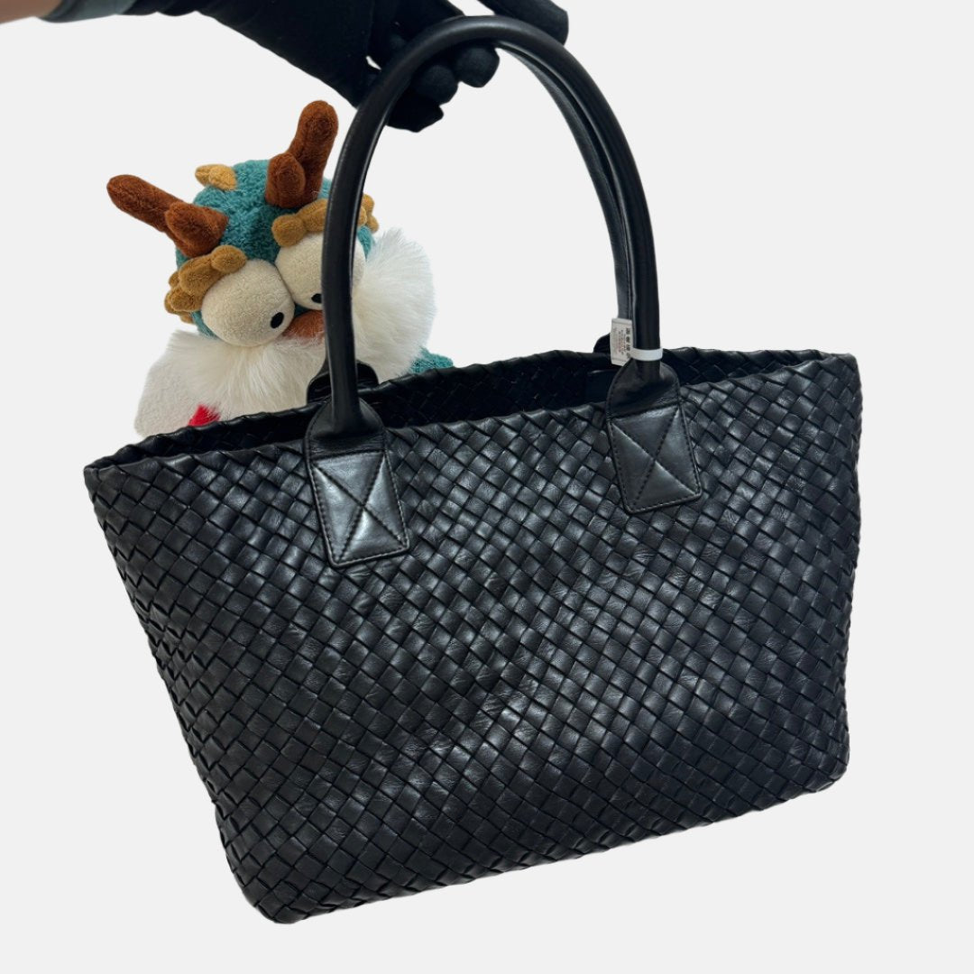 Bottega Veneta Cabat Small Intreccio Leather Tote Bag Black