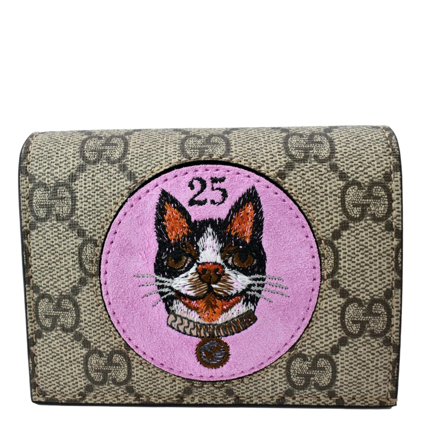 GUCCI Bosco Patch GG Supreme Canvas Card Case Wallet Beige 506277