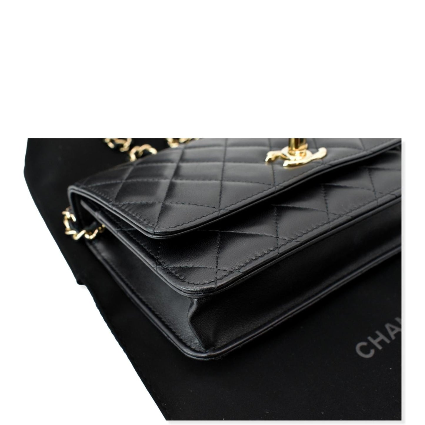 CHANEL Trendy CC Lambskin Leather Wallet On Chain Crossbody Bag Black