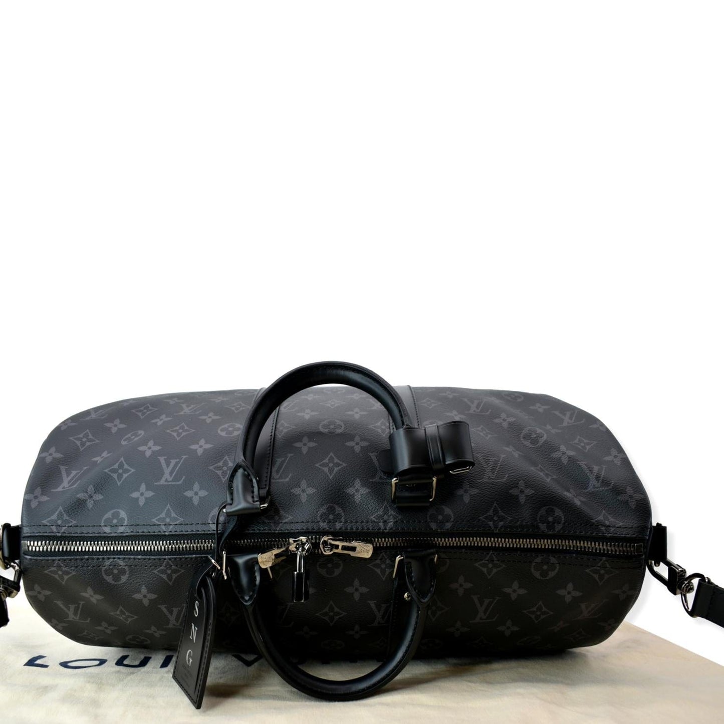 LOUIS VUITTON Keepall 45 Bandouliere Monogram Eclipse Travel Bag Black
