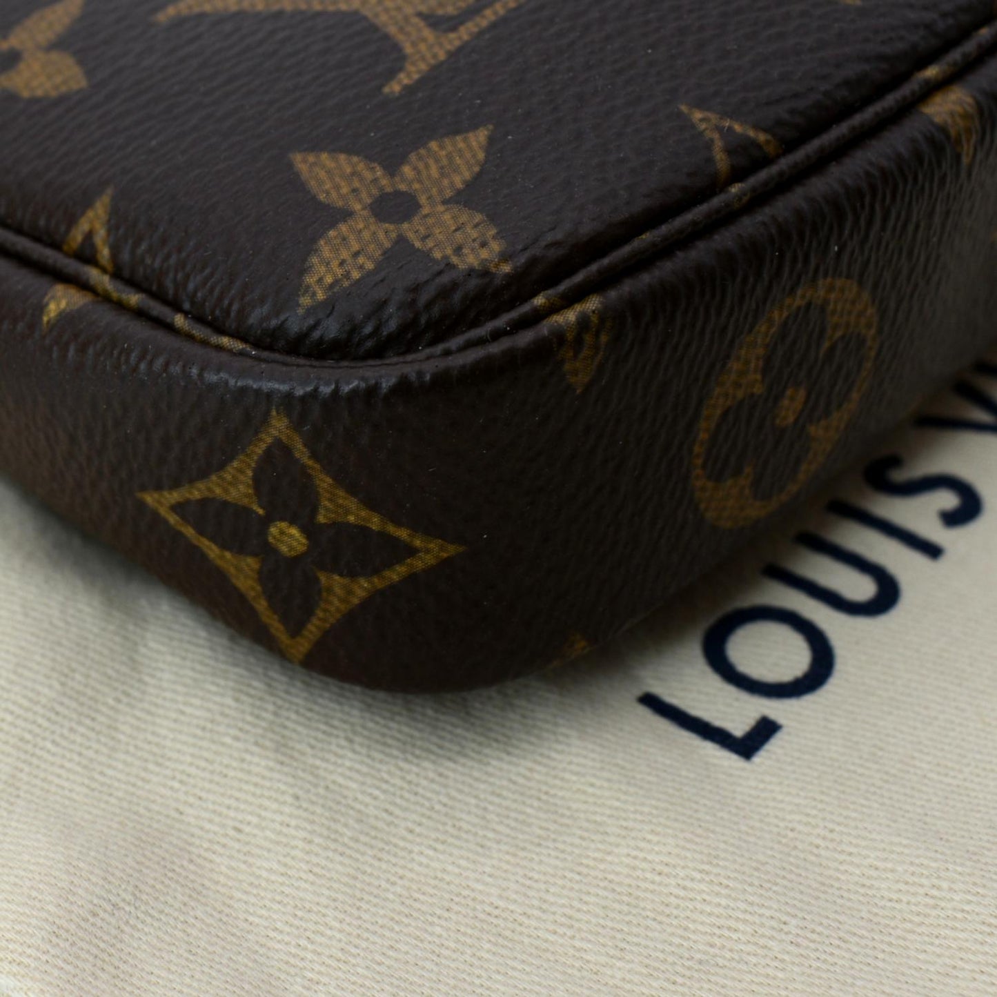 LOUIS VUITTON Mini Pochette Monogram Canvas Accessories Pouch Brown