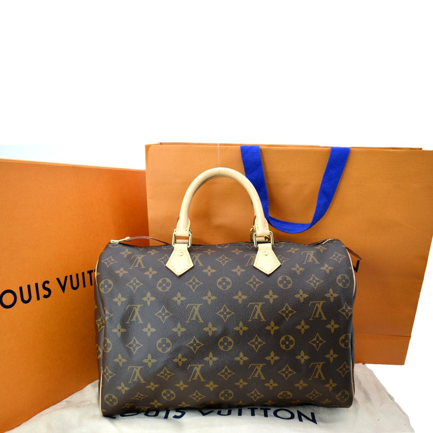 LOUIS VUITTON Speedy 35 NM Monogram Canvas Satchel Bag Brown
