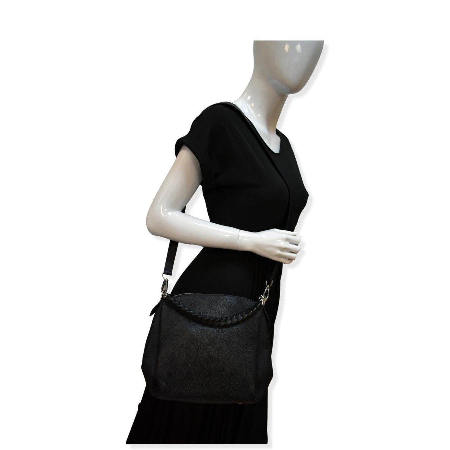 LOUIS VUITTON Babylone Monogram Mahina Leather Chain Shoulder Bag Black