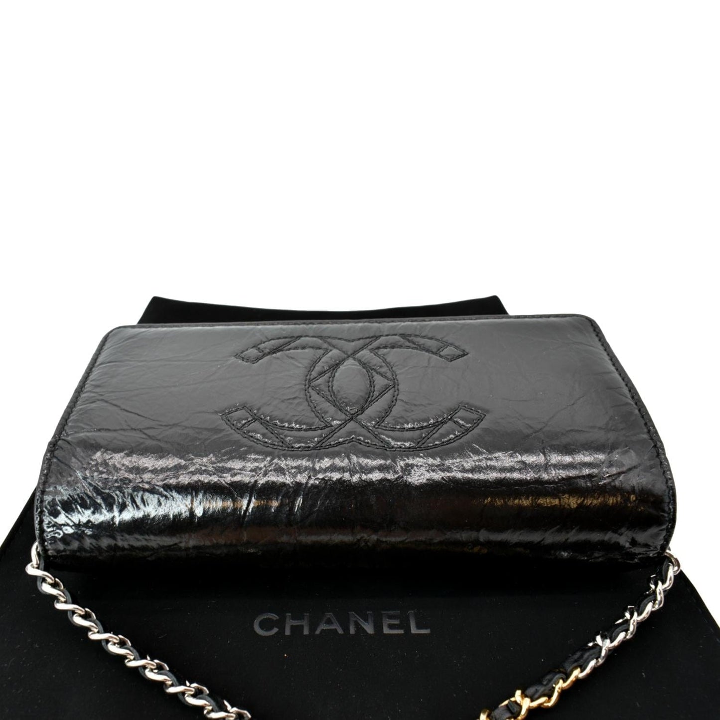 CHANEL CC WOC Patent leather Wallet On Chain Crossbody Bag Black