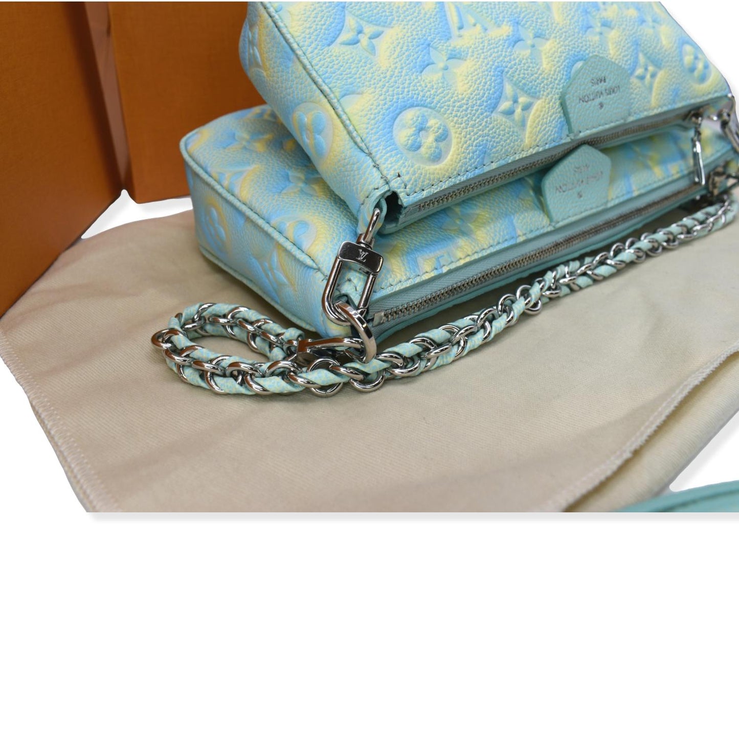 LOUIS VUITTON Multi Pochette Accessoires Monogram Empreinte Shoulder Bag Vert d'eau