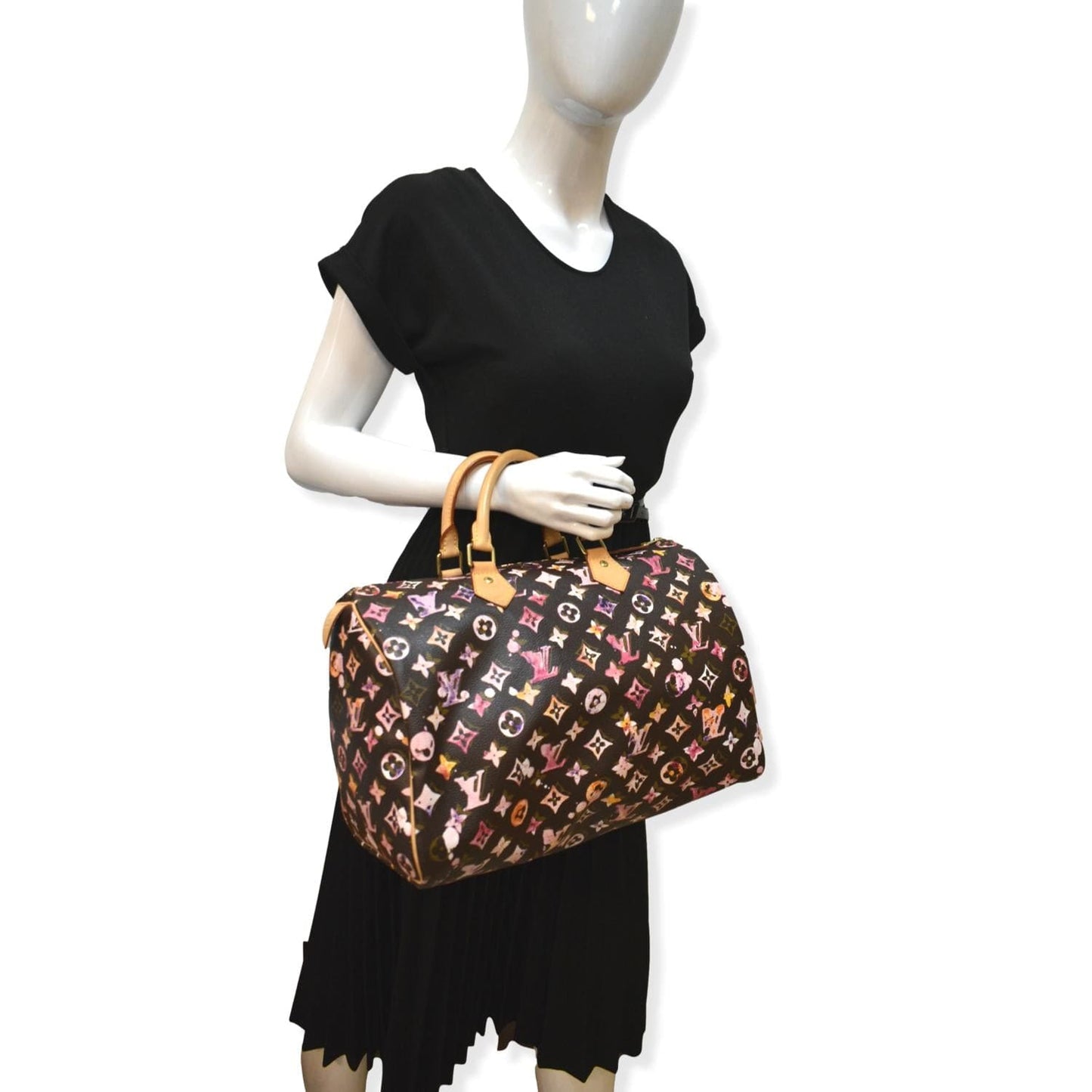 LOUIS VUITTON Richard Prince Speedy 35 Monogram Canvas Satchel Bag Multicolor