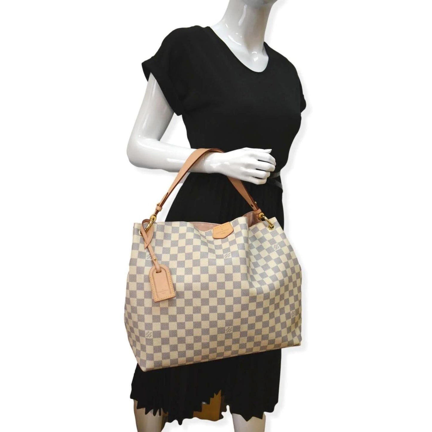 LOUIS VUITTON Graceful MM Damier Azur Hobo Shoulder Bag White