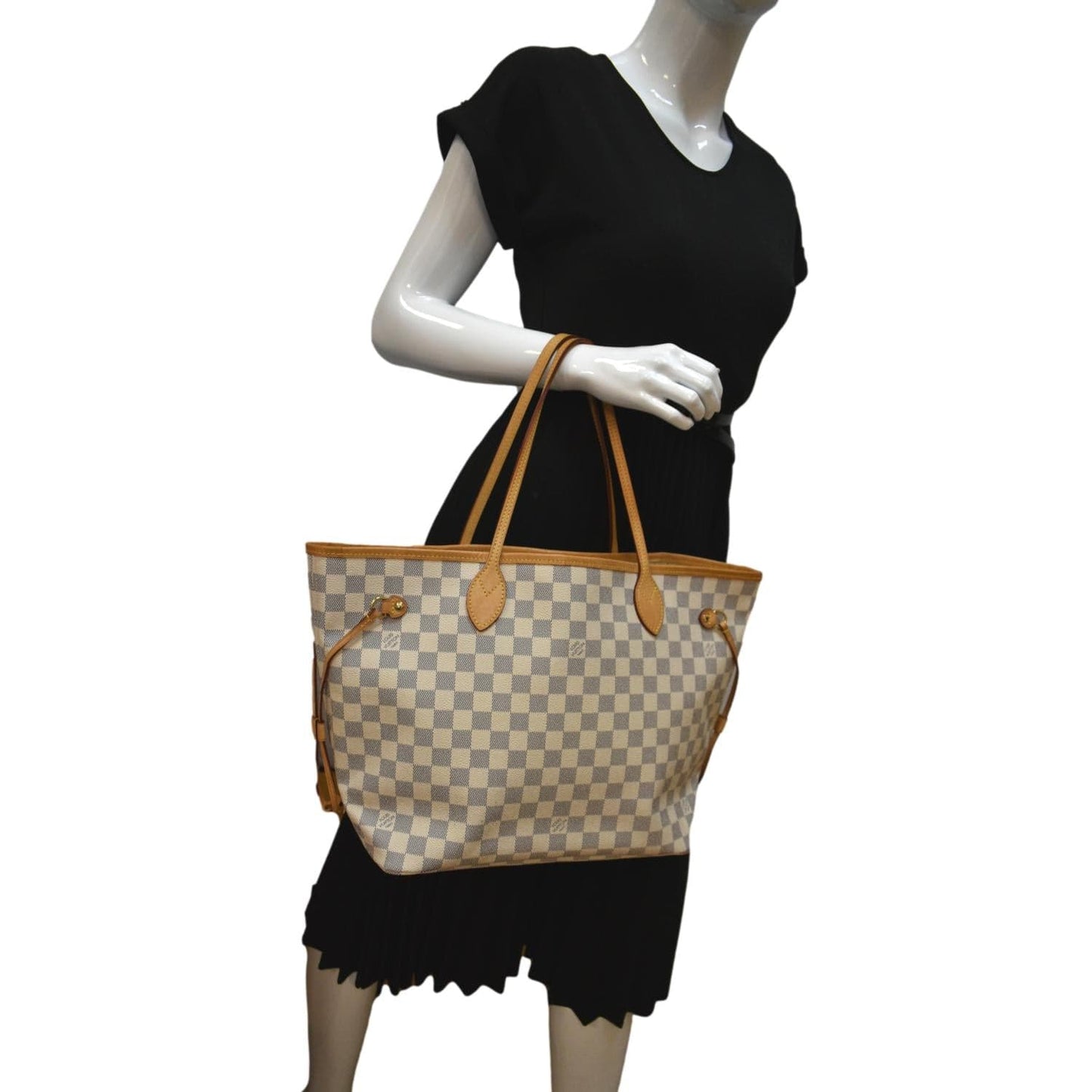 LOUIS VUITTON Neverfull MM Damier Azur Shoulder Bag White