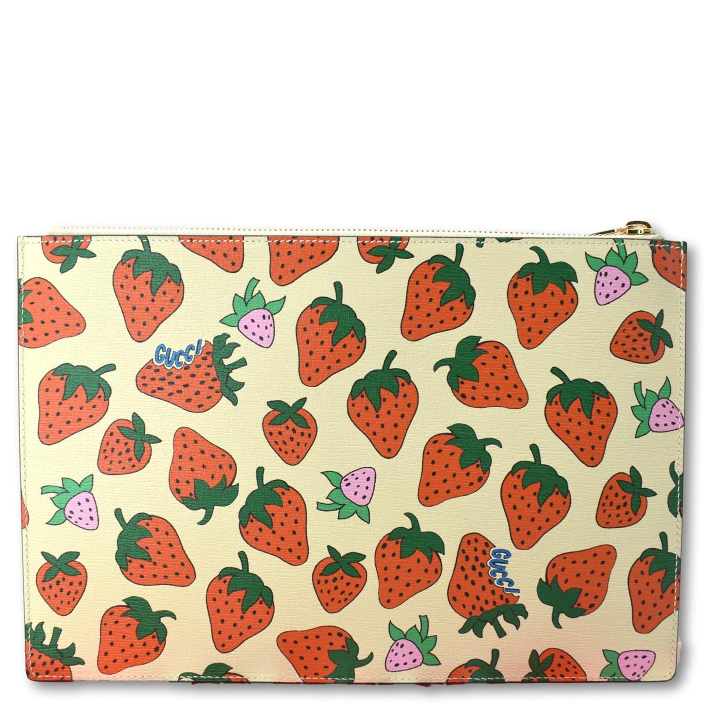 GUCCI Zumi Strawberry Printed Leather Pouch Multicolor 570728