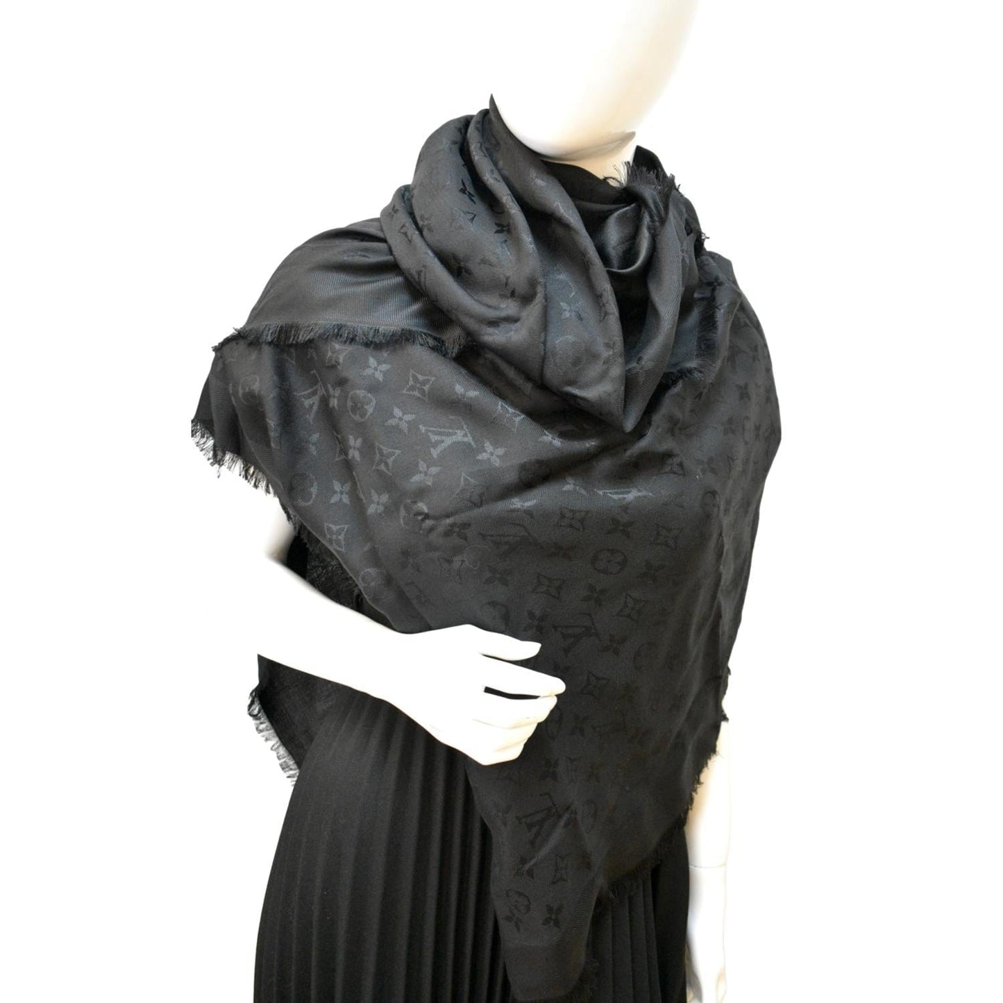 Louis Vuitton Monogram Shawl Black Silk