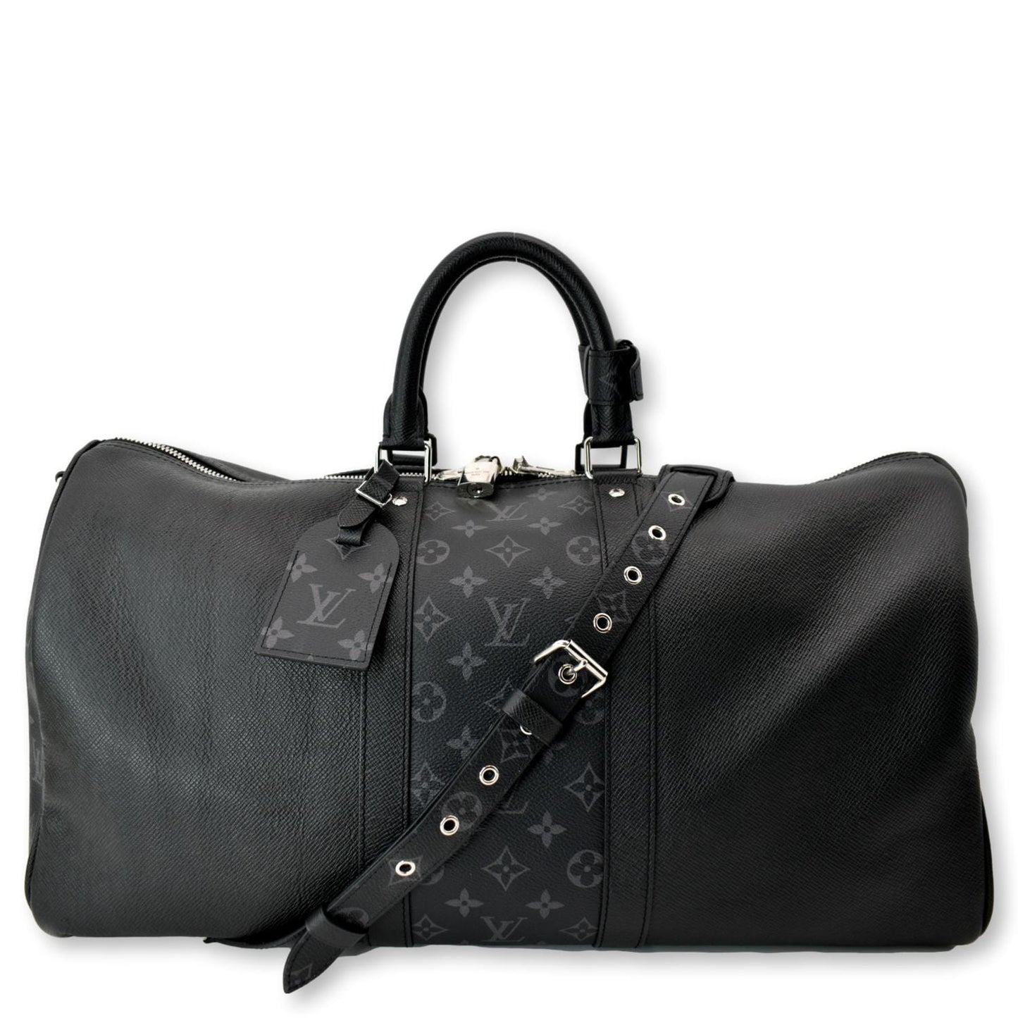 LOUIS VUITTON Keepall 50 Bandouliere Monogram Taiga Leather Travel Bag Black - Hot Deals