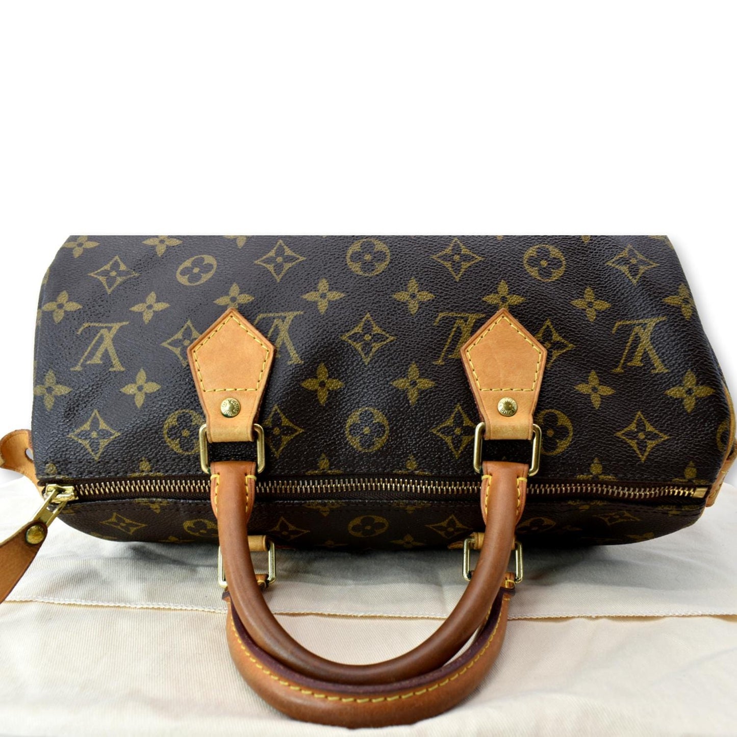 LOUIS VUITTON Speedy 30 Monogram Canvas Satchel Bag Brown