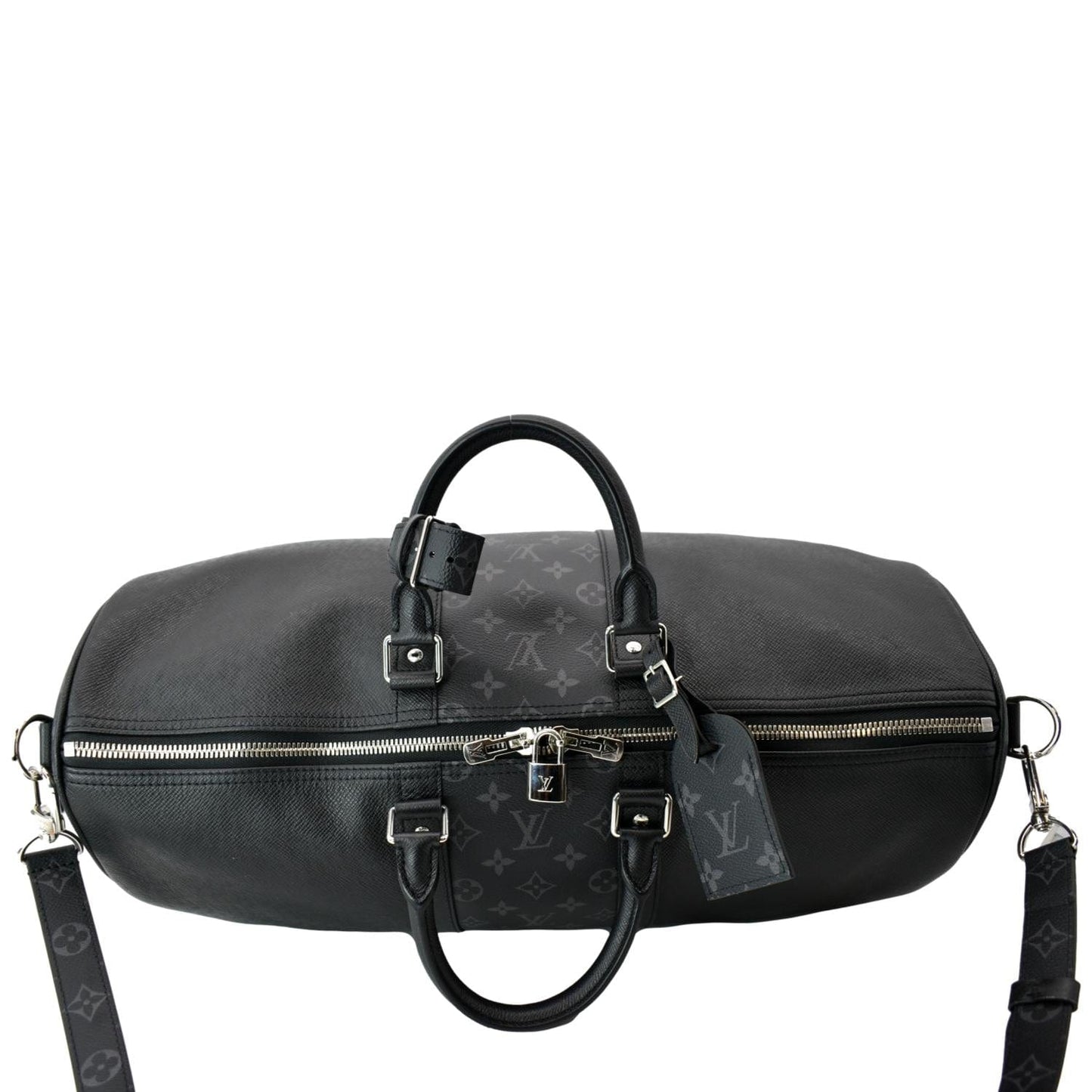 LOUIS VUITTON Keepall 50 Bandouliere Monogram Taiga Leather Travel Bag Black
