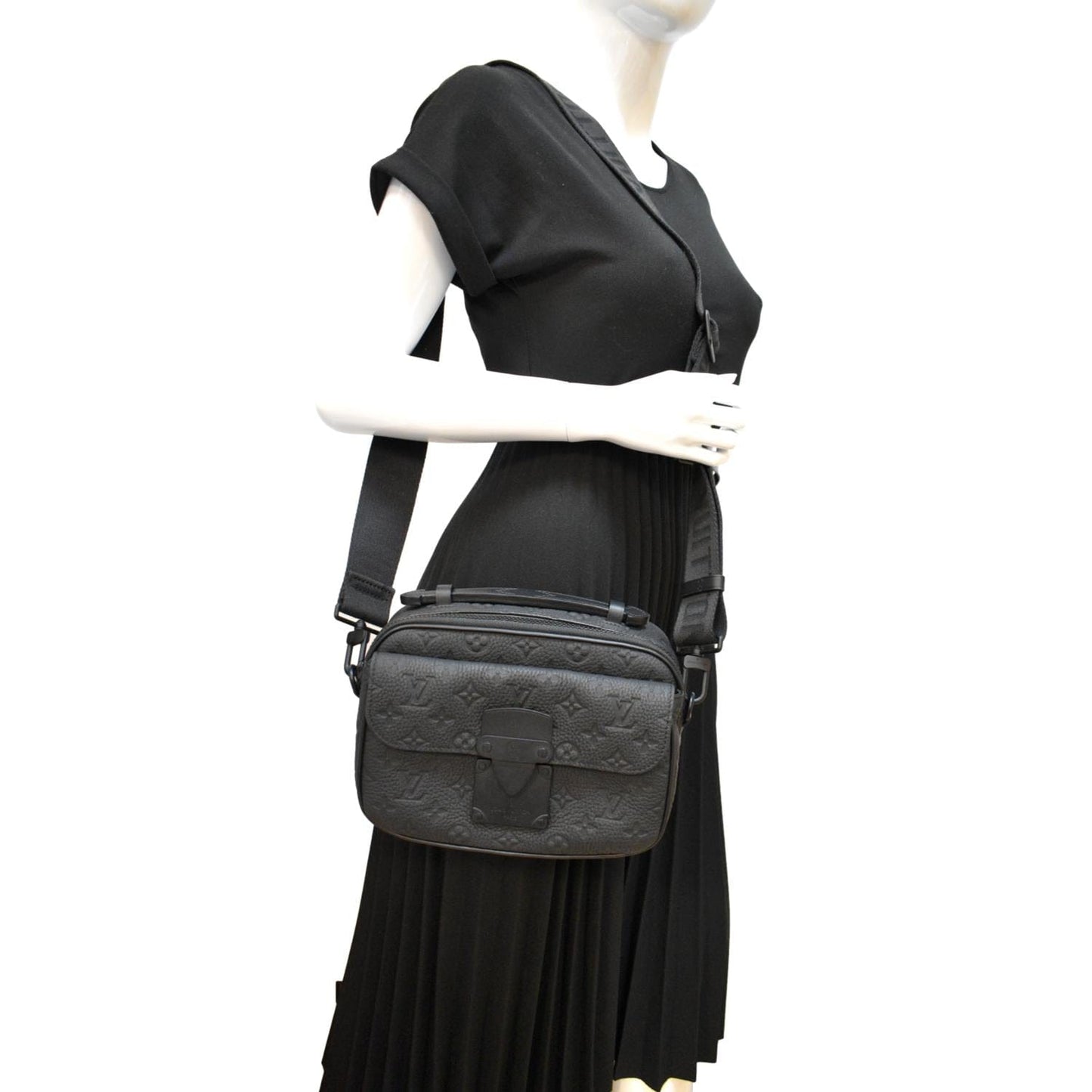LOUIS VUITTON S-Lock Monogram Leather Crossbody Bag Black