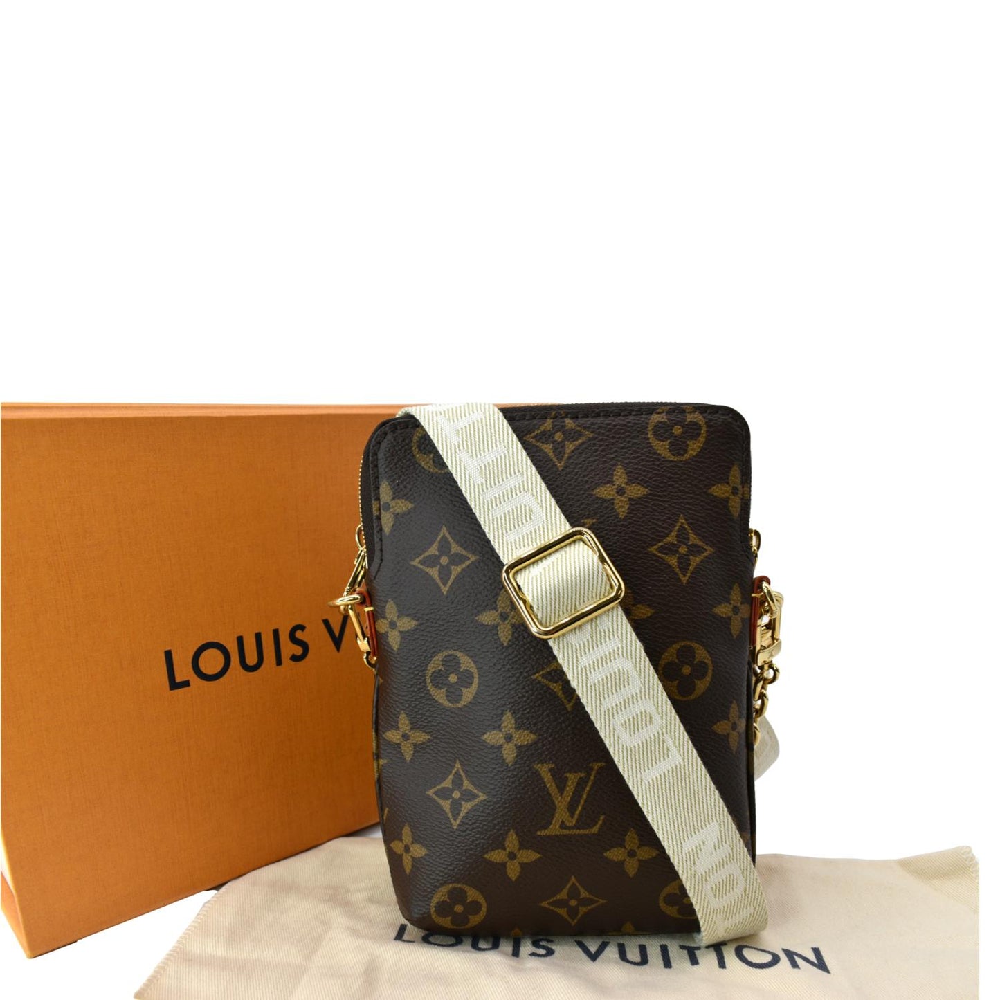 LOUIS VUITTON Utility Phone Sleeve Monogram Canvas Crossbody Bag Brown