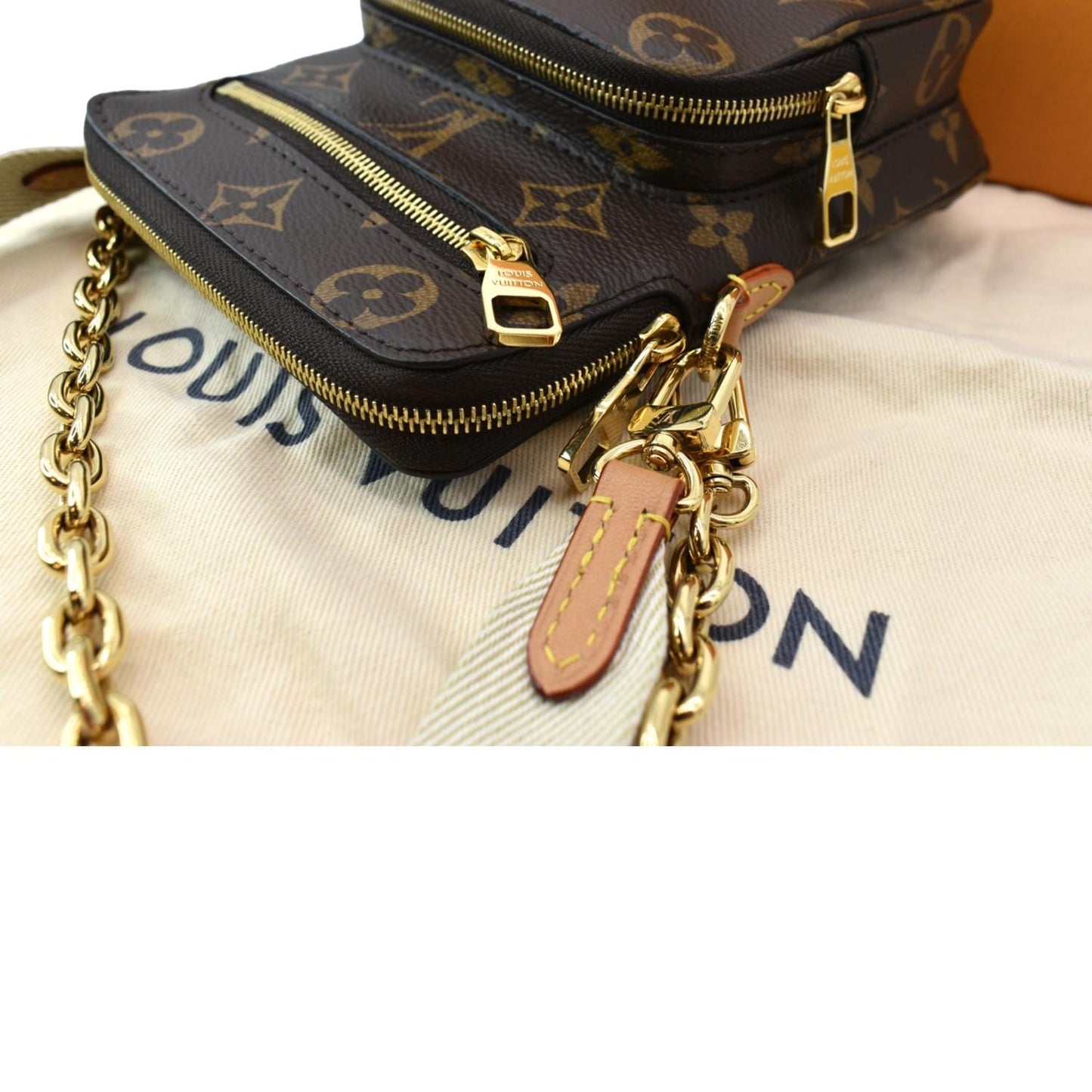 LOUIS VUITTON Utility Phone Sleeve Monogram Canvas Crossbody Bag Brown