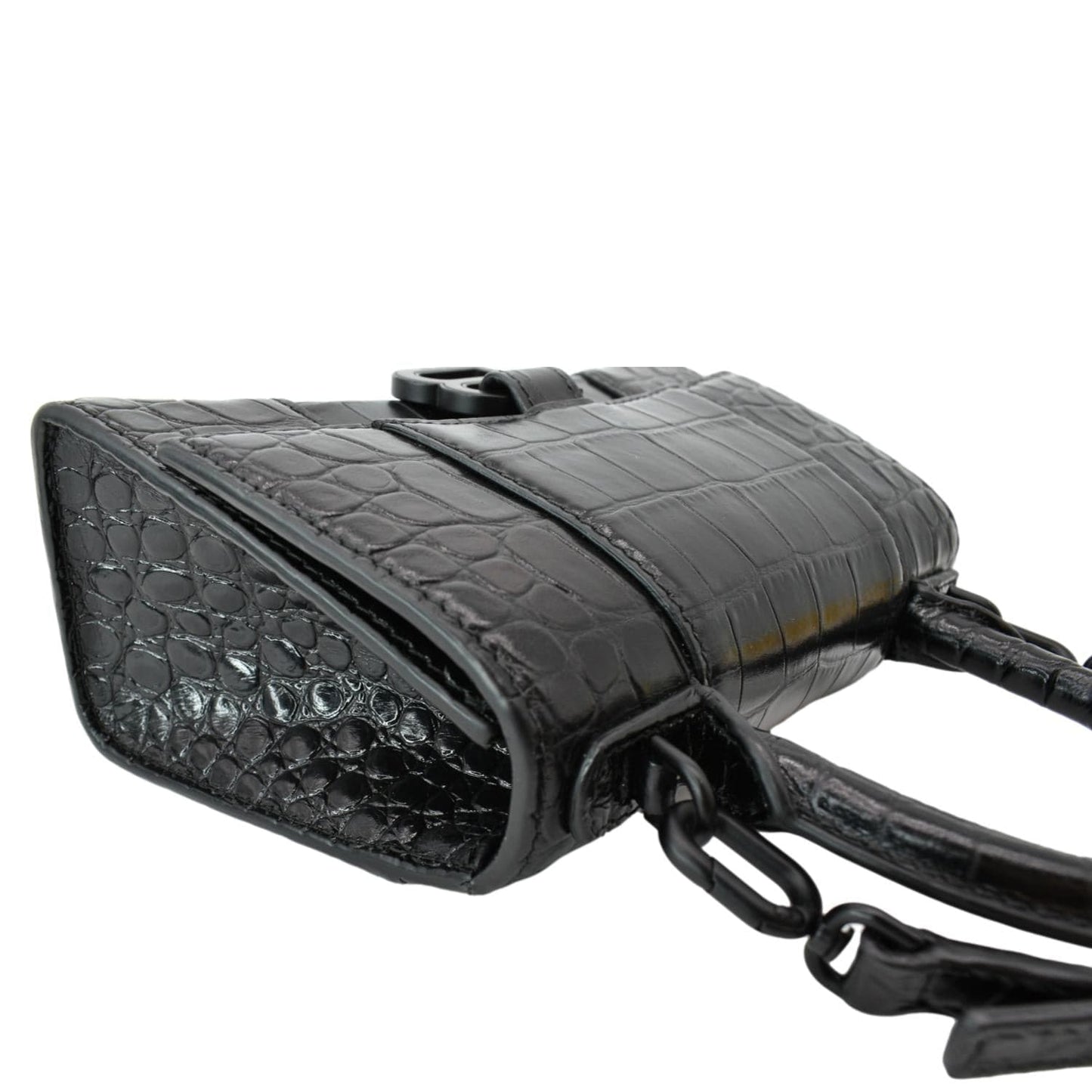 BALENCIAGA Hourglass Leather Tote Crossbody Bag Black