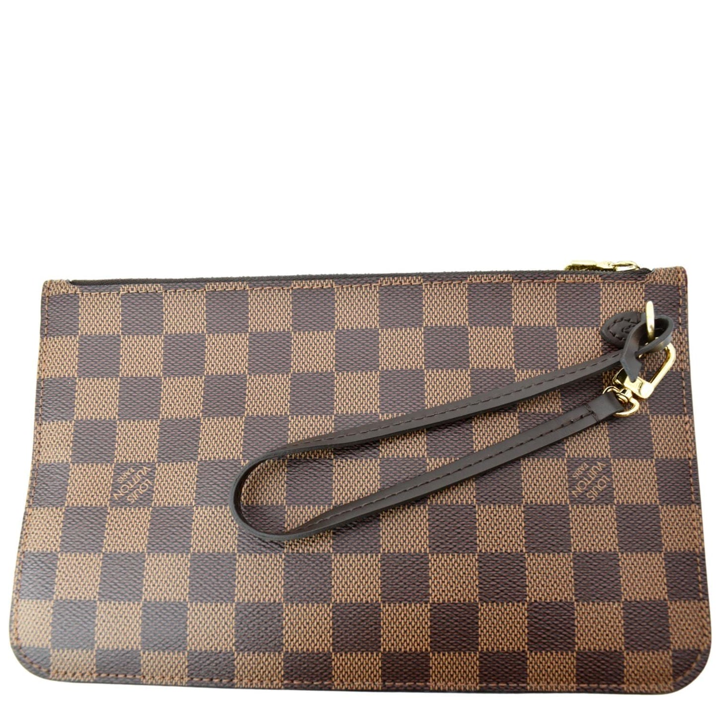 LOUIS VUITTON Neverfull Damier Ebene Pochette Wristlet Pouch Brown