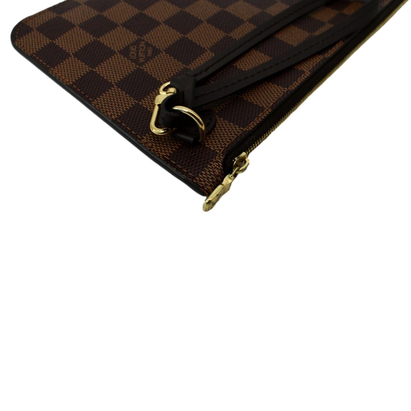 LOUIS VUITTON Neverfull Damier Ebene Pochette Wristlet Pouch Brown