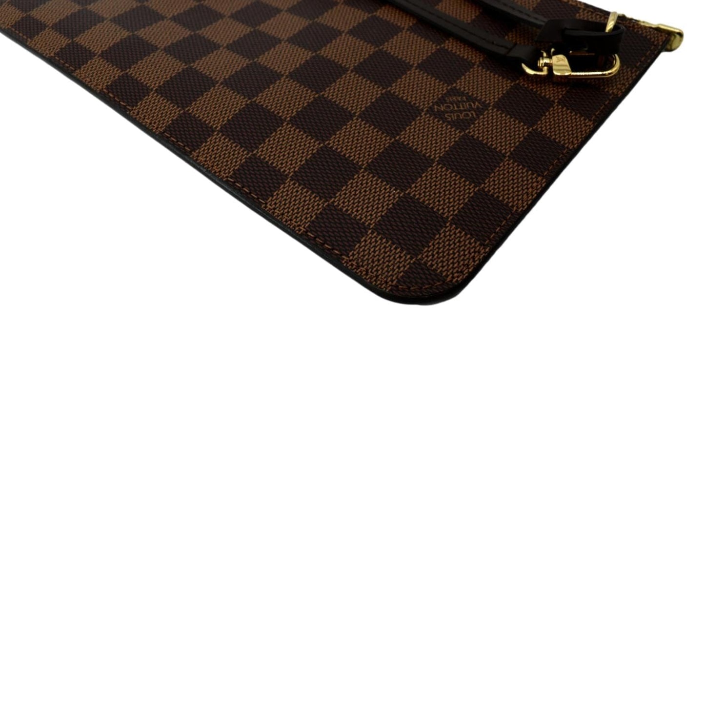 LOUIS VUITTON Neverfull Damier Ebene Pochette Wristlet Pouch Brown
